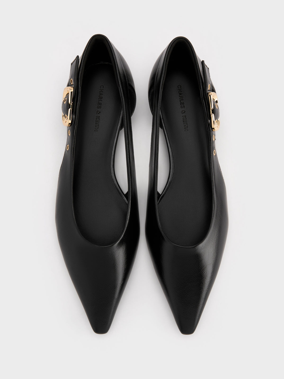 Buckled Cut-Out Ballet Flats - Black | CHARLES & KEITH