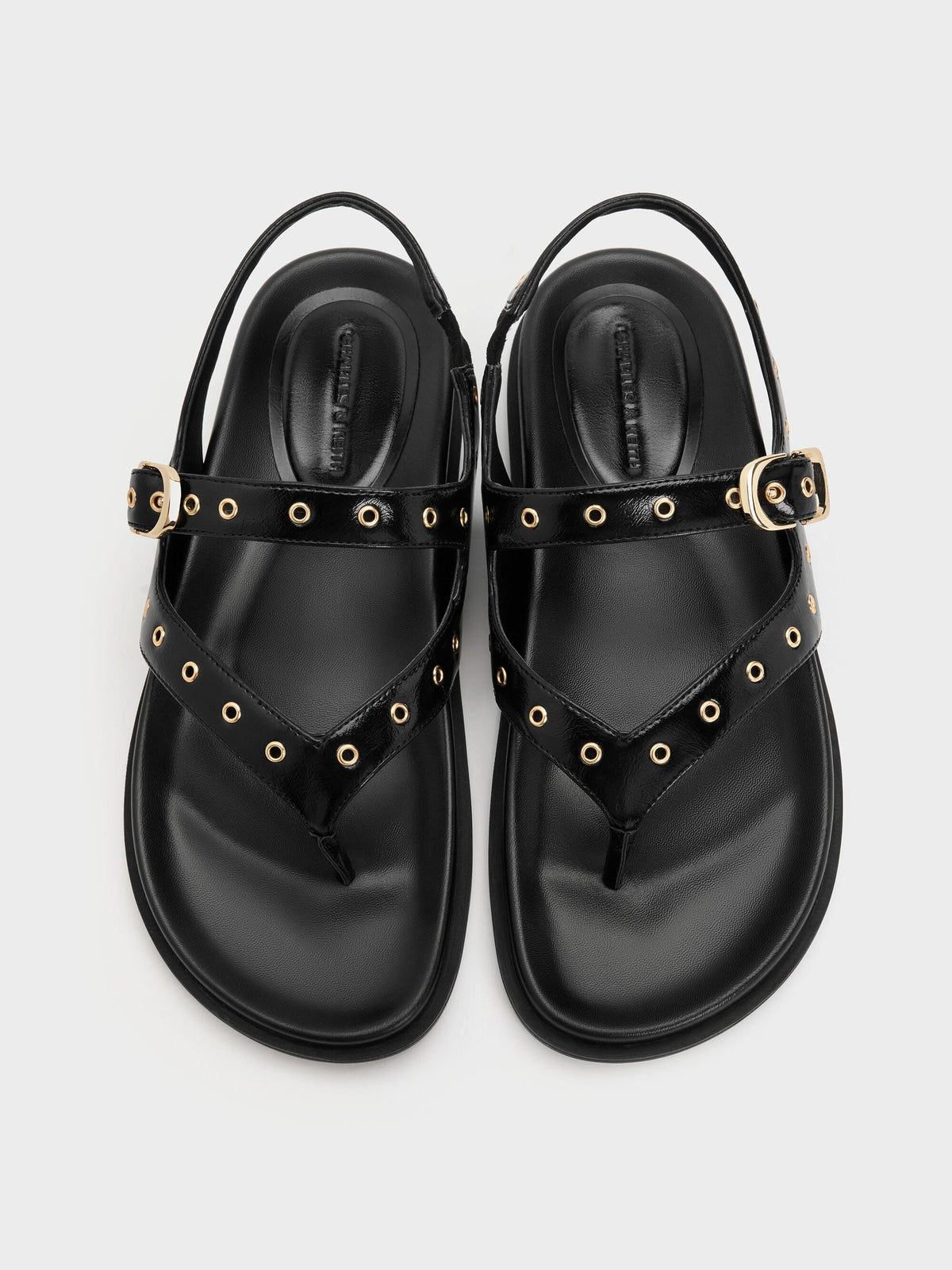 Grommet Thong Slingback Sandals - Black | CHARLES & KEITH