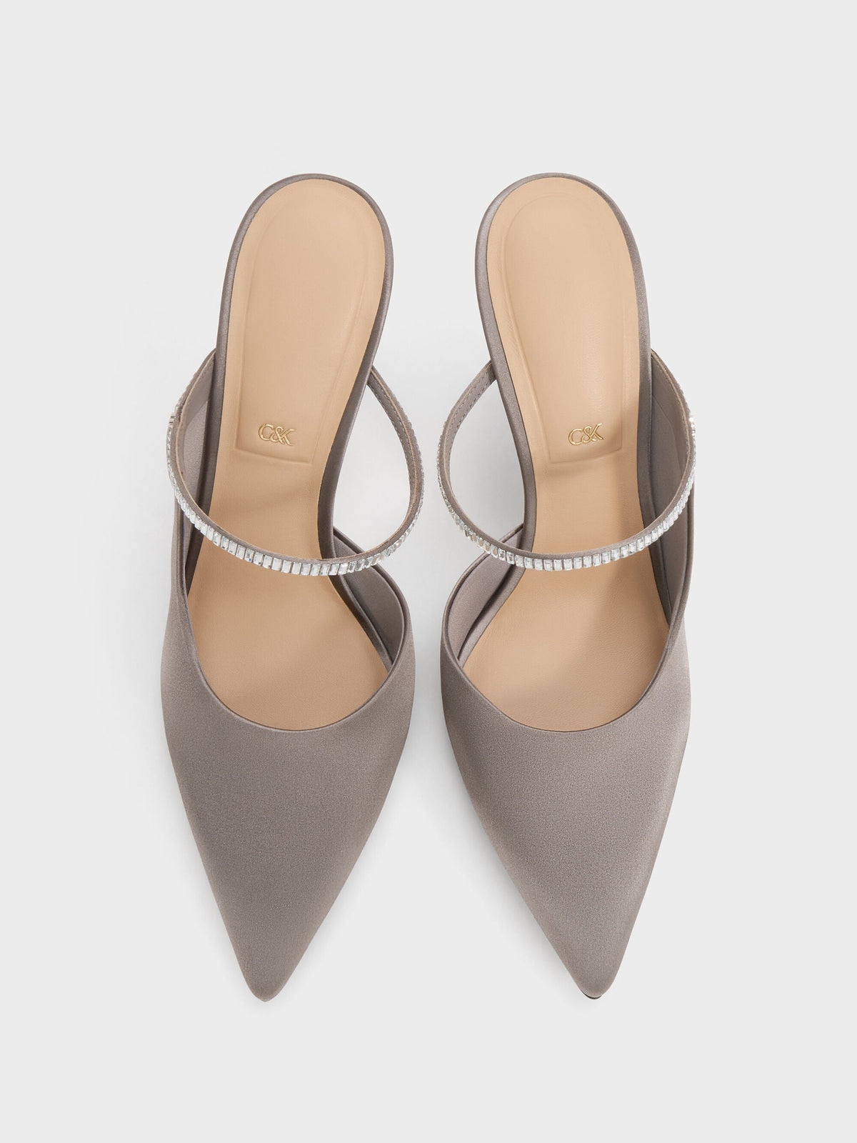 Gem D'Orsay Stiletto Mules - Pewter | CHARLES & KEITH