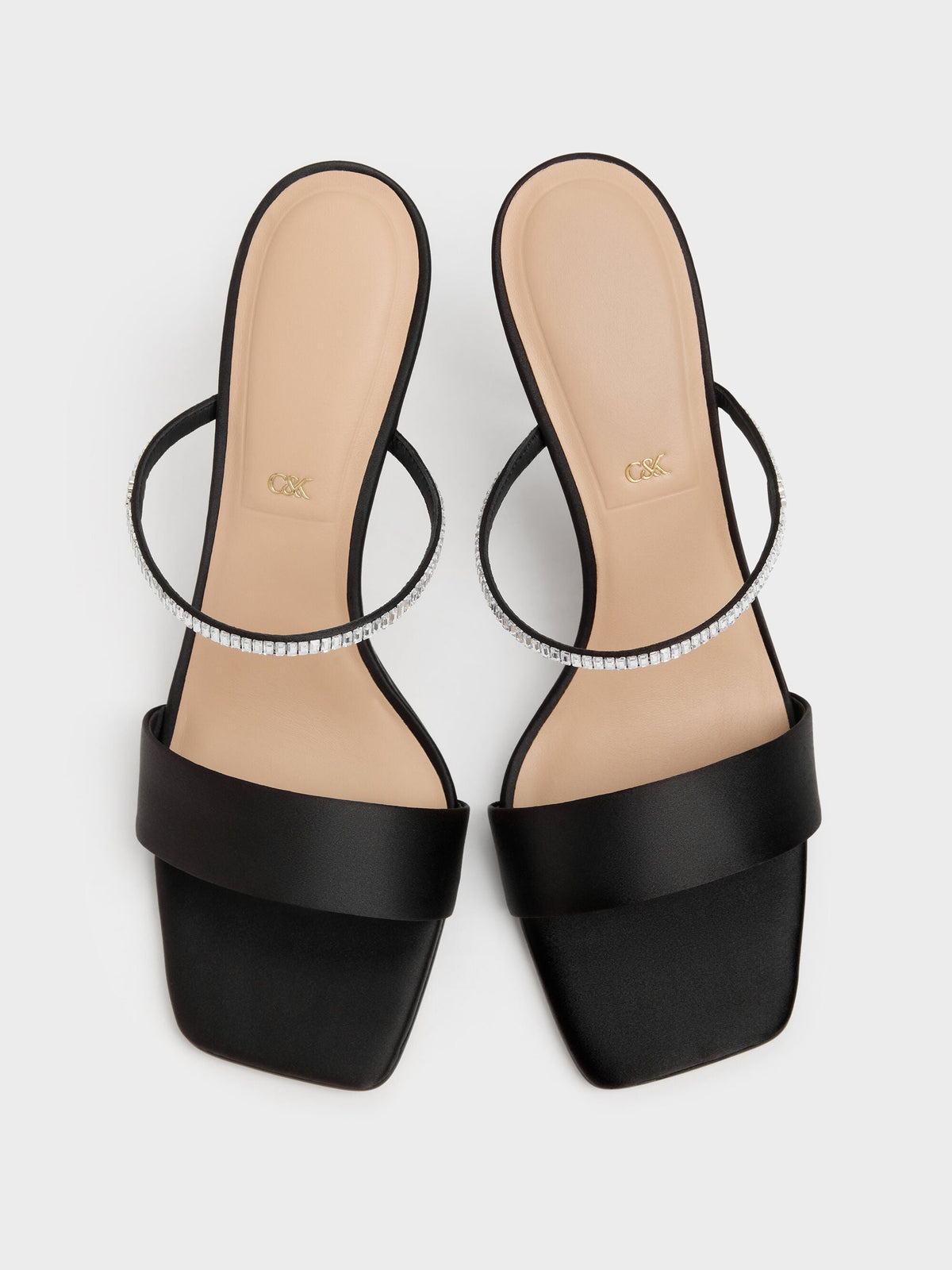Gem Heeled Mules - Black Textured | CHARLES & KEITH