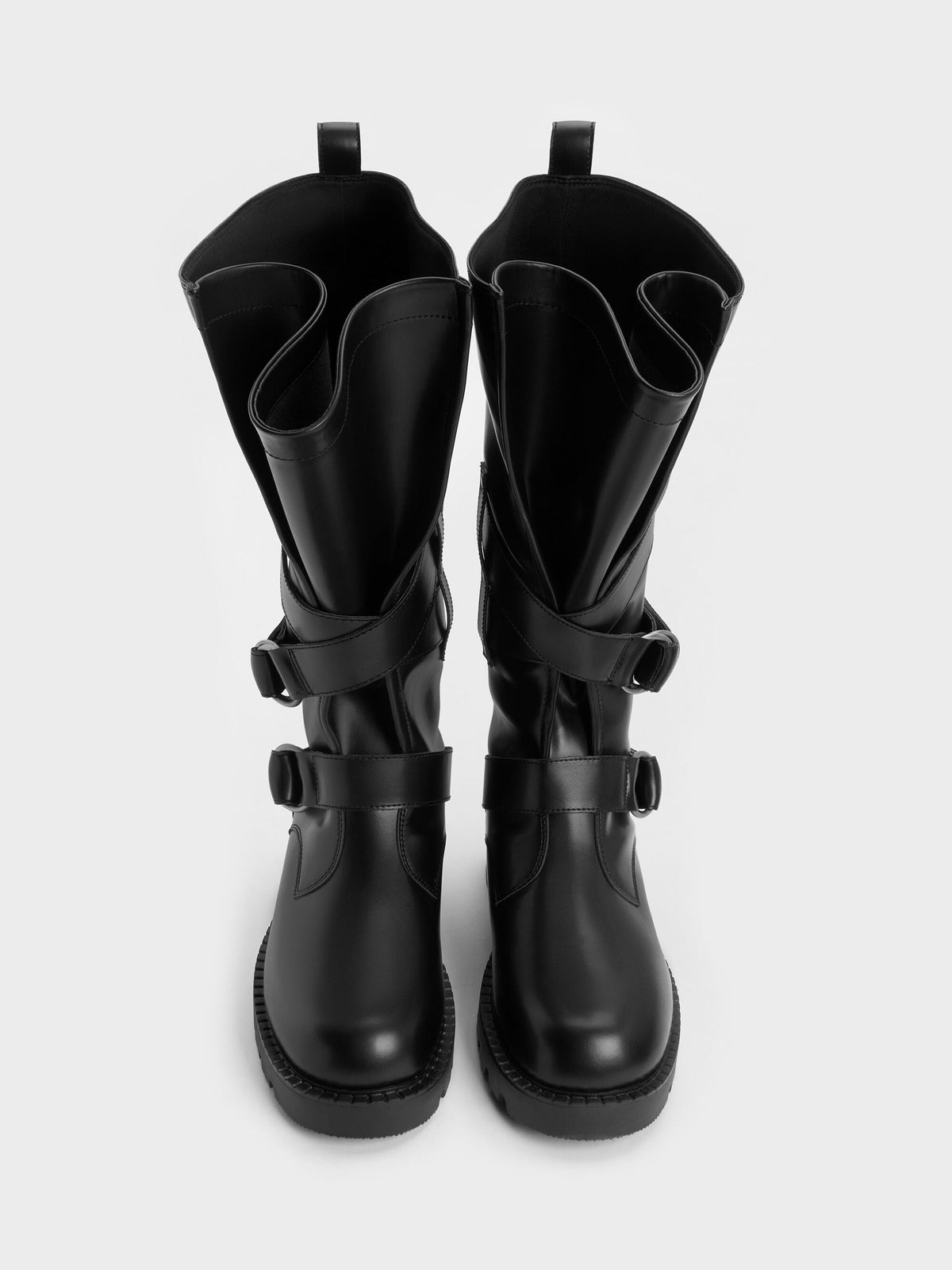 Double-Strap Knee-High Boots - Black | CHARLES & KEITH