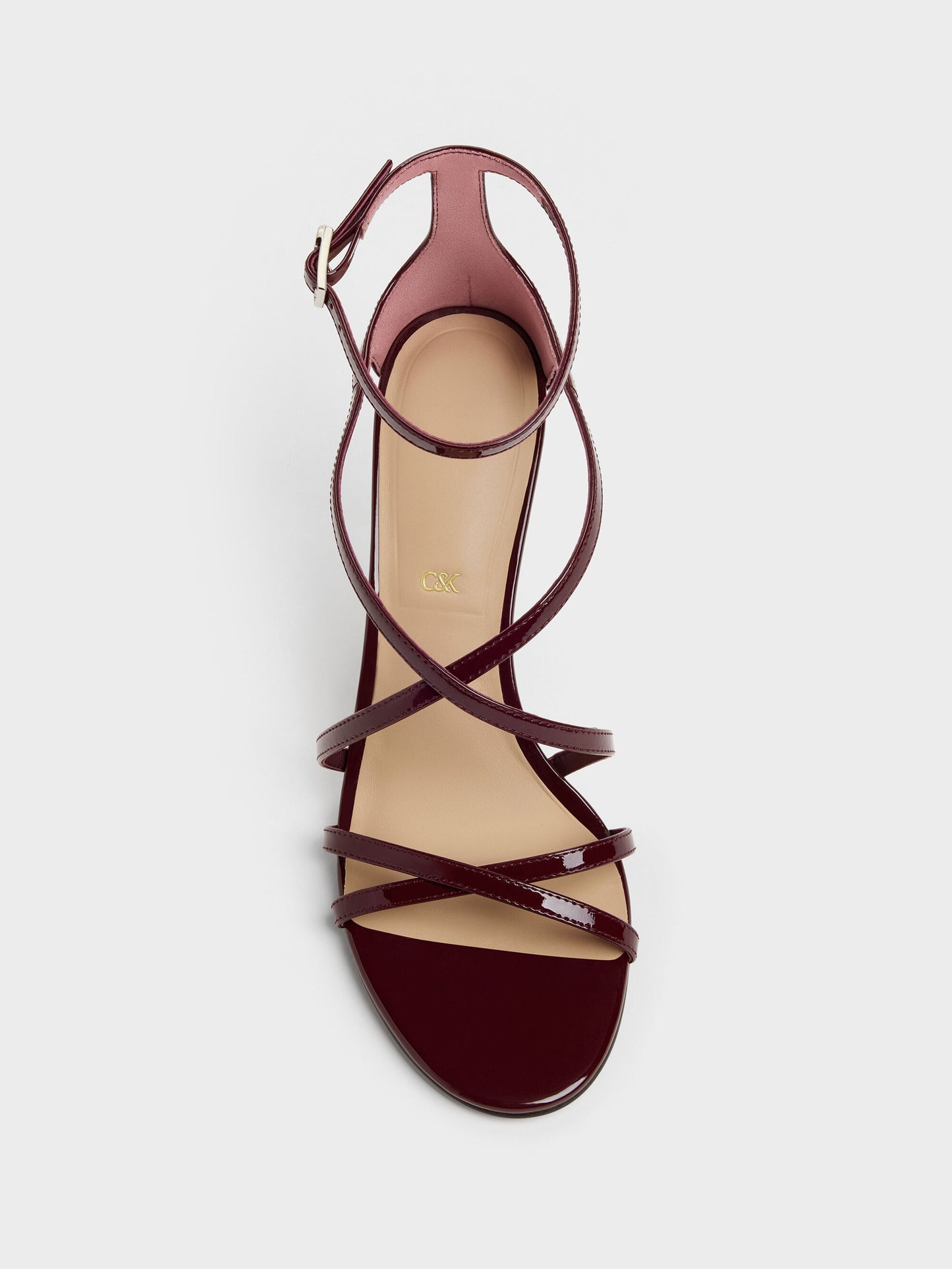 Patent Leather Strappy Stiletto Sandals - Burgundy | CHARLES & KEITH