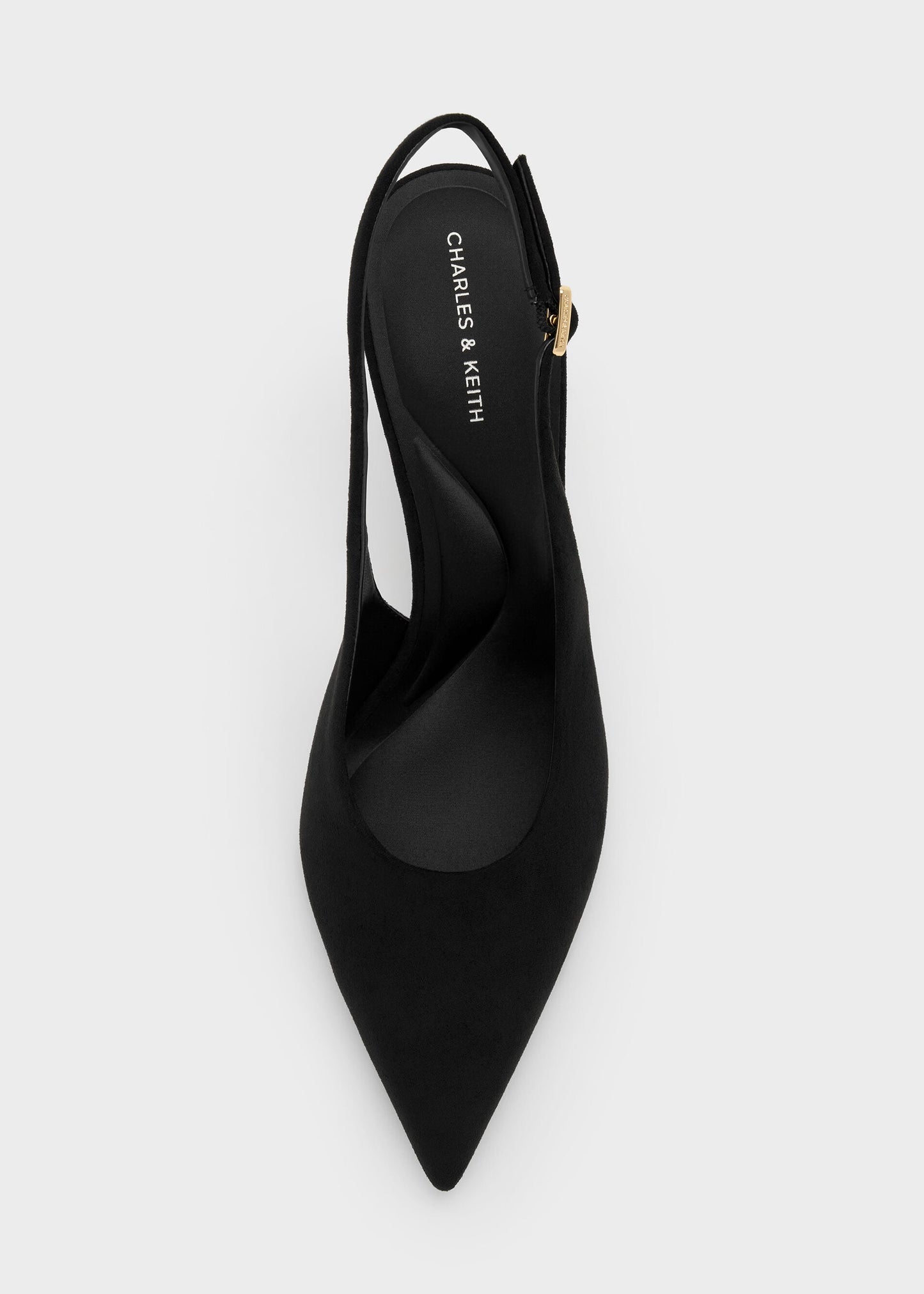 Emelia Faux Suede Slingback Pumps - Black Textured | CHARLES & KEITH