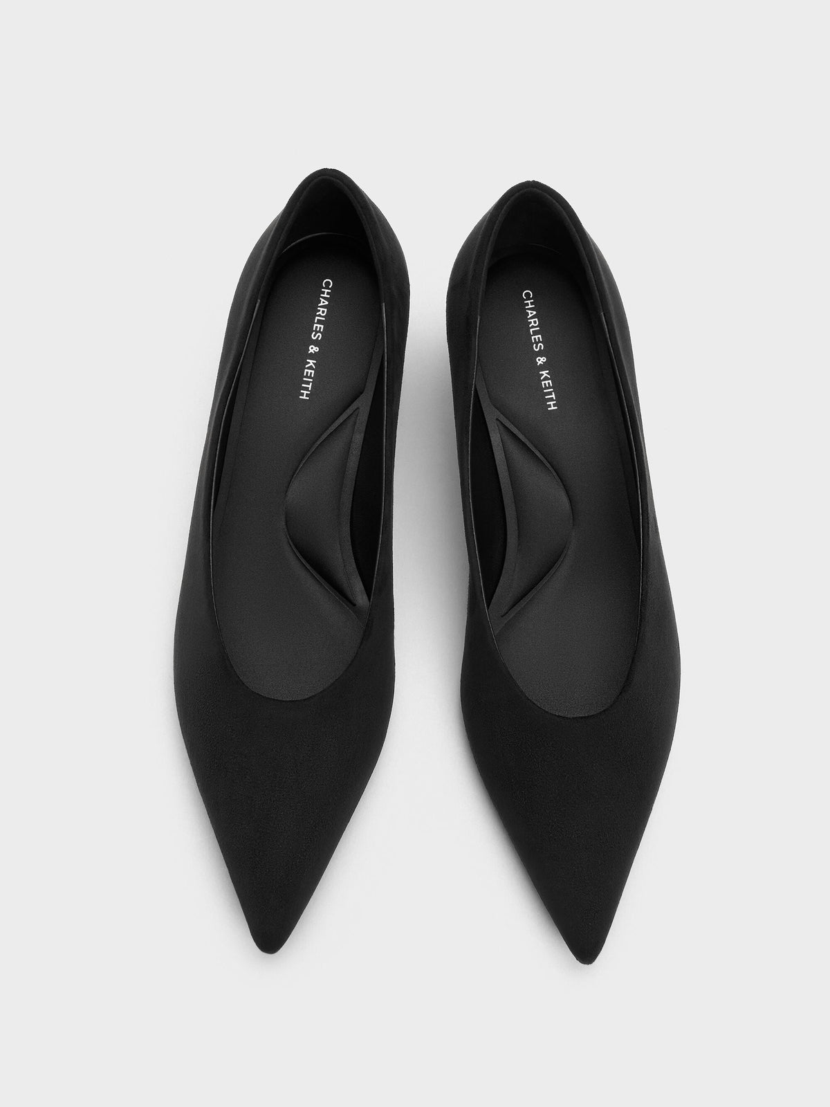 Emelia Faux Suede Kitten Heels - Black Textured | CHARLES & KEITH