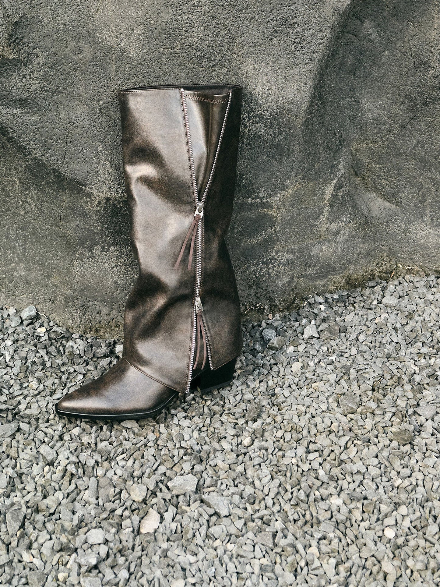 Aether Tassel-Zip Knee-High Boots - Dark Brown | CHARLES & KEITH