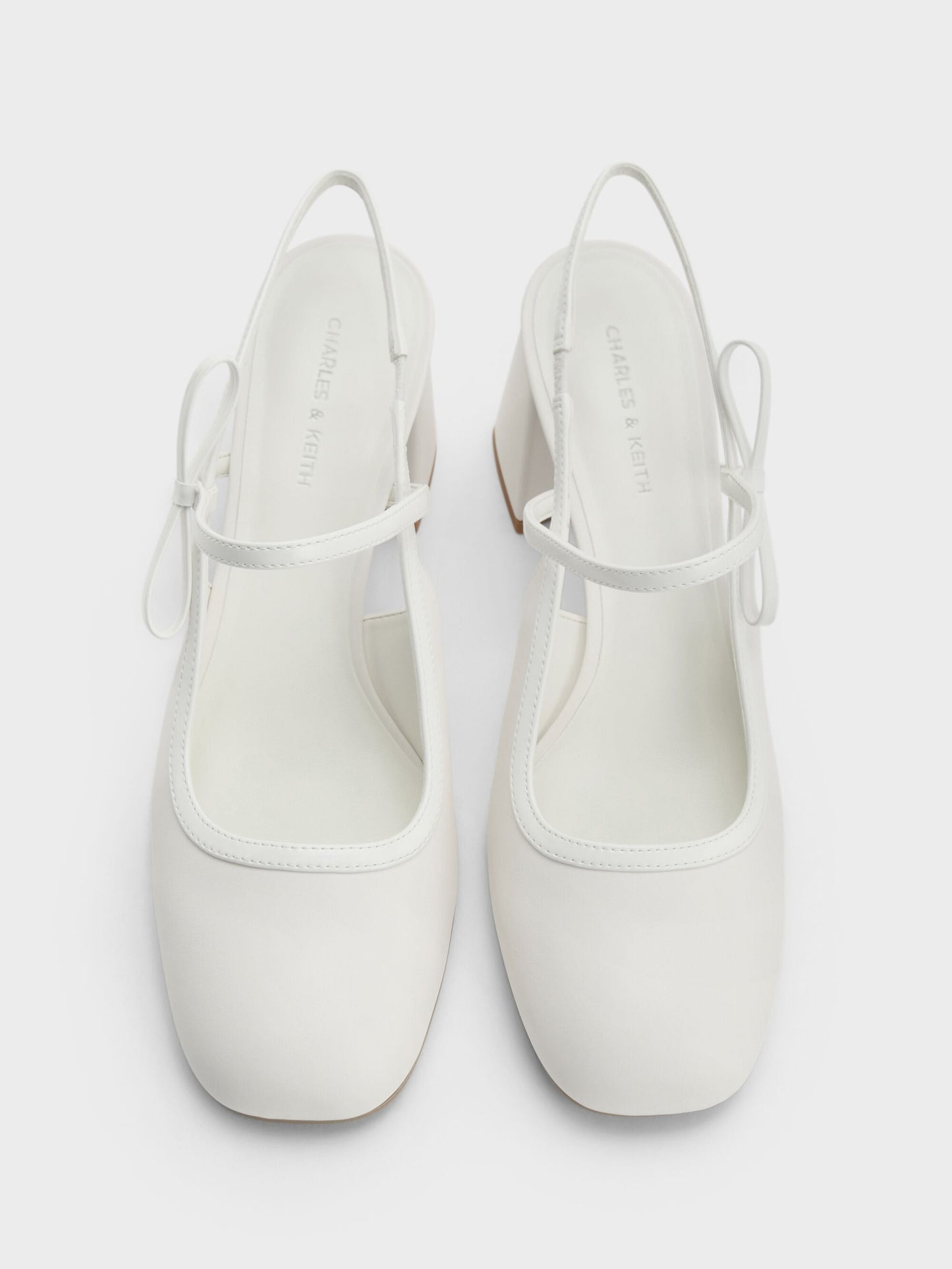 Bow Slingback Mary Jane Pumps - White | CHARLES & KEITH