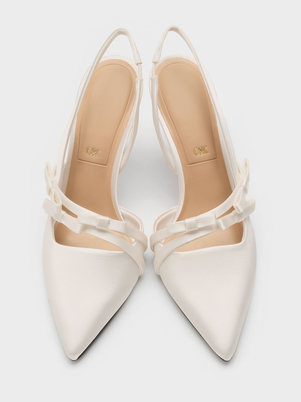 Jessy Bow Slingback Pumps - White | CHARLES & KEITH