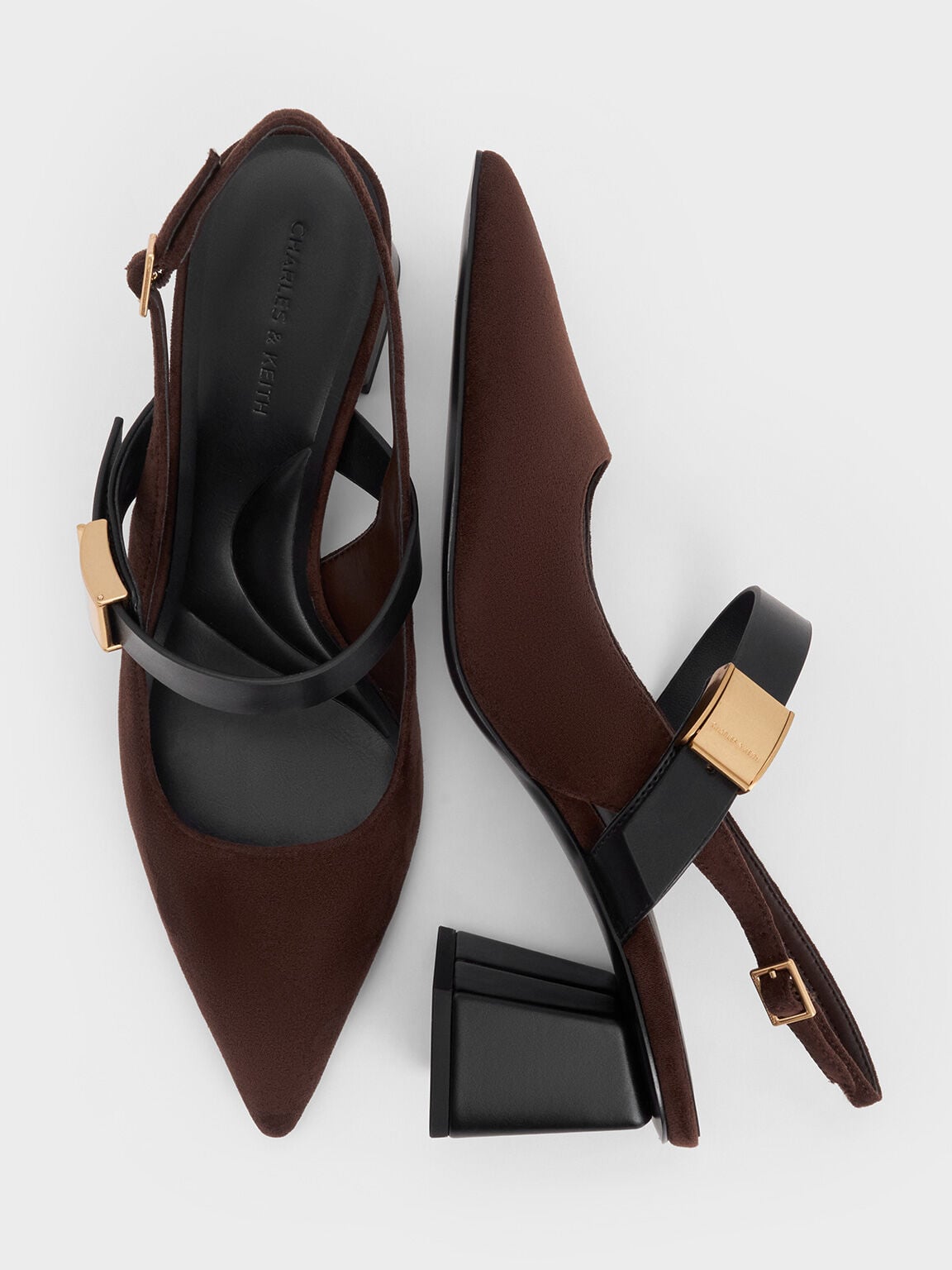 Yvette Faux Suede Mary Jane Slingback Pumps - Dark Brown | CHARLES & KEITH