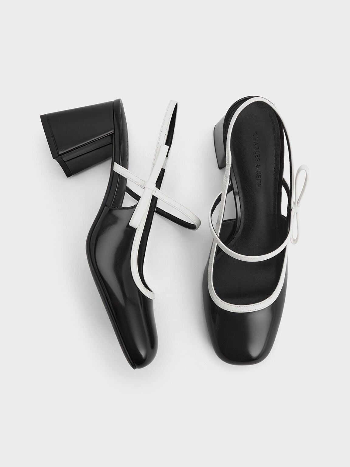 Two-Tone Bow Slingback Mary Jane Pumps - Black Box | CHARLES & KEITH
