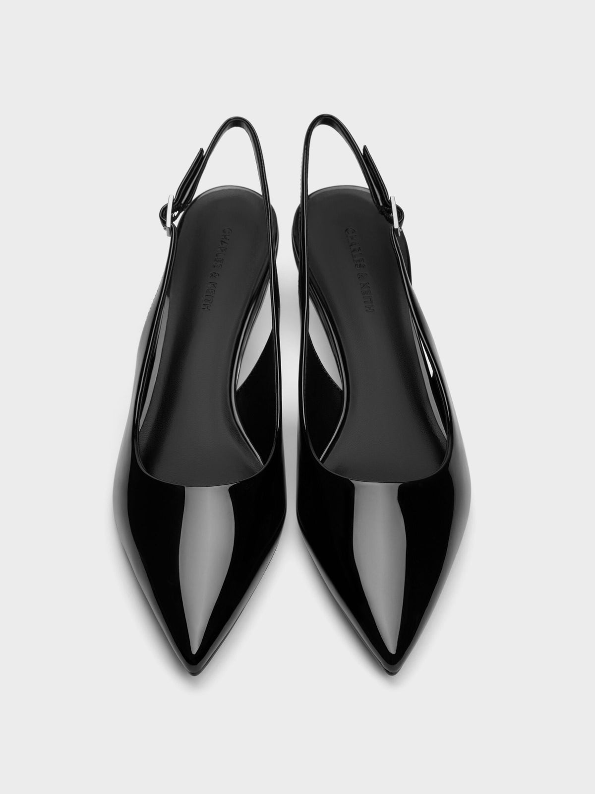 Curtis Patent Slingback Kitten Heels - Black Patent | CHARLES & KEITH