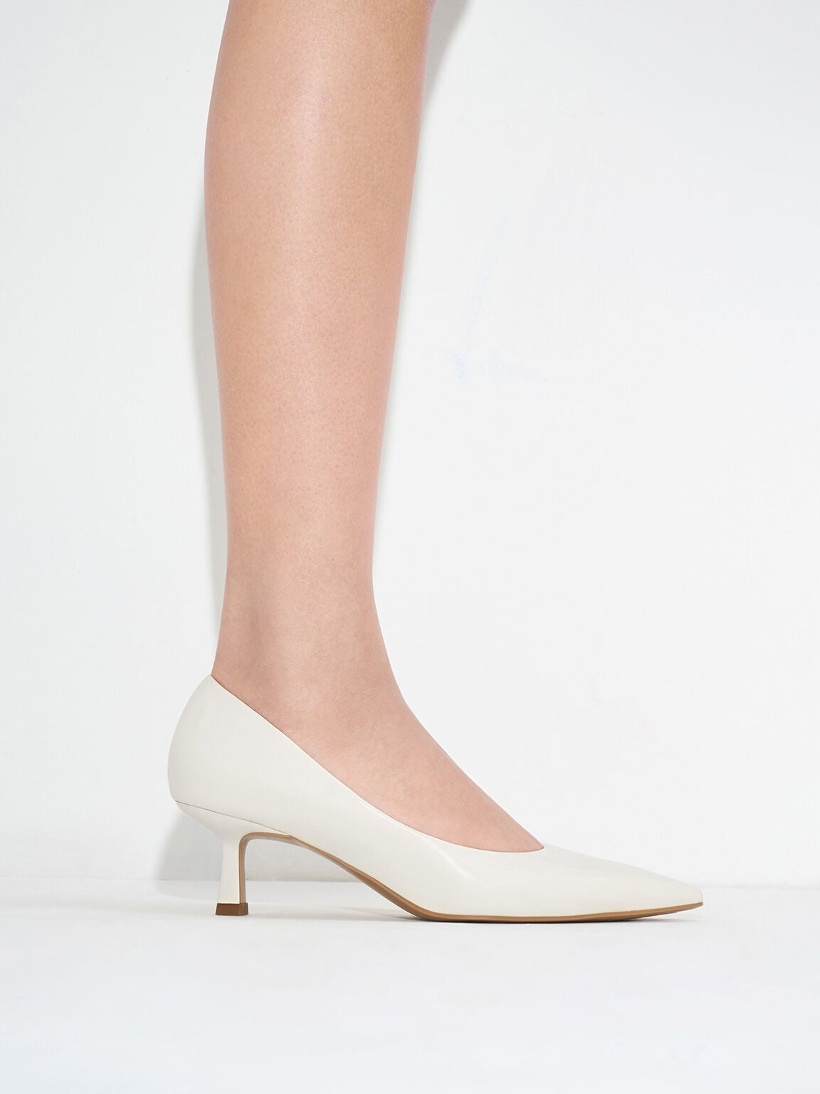 Emmy Pointed Kitten Heel Pumps - Chalk | CHARLES & KEITH