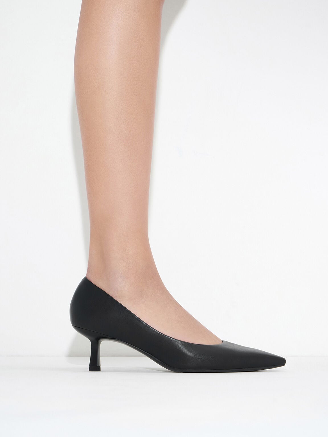 Emmy Pointed Kitten Heel Pumps - Black | CHARLES & KEITH