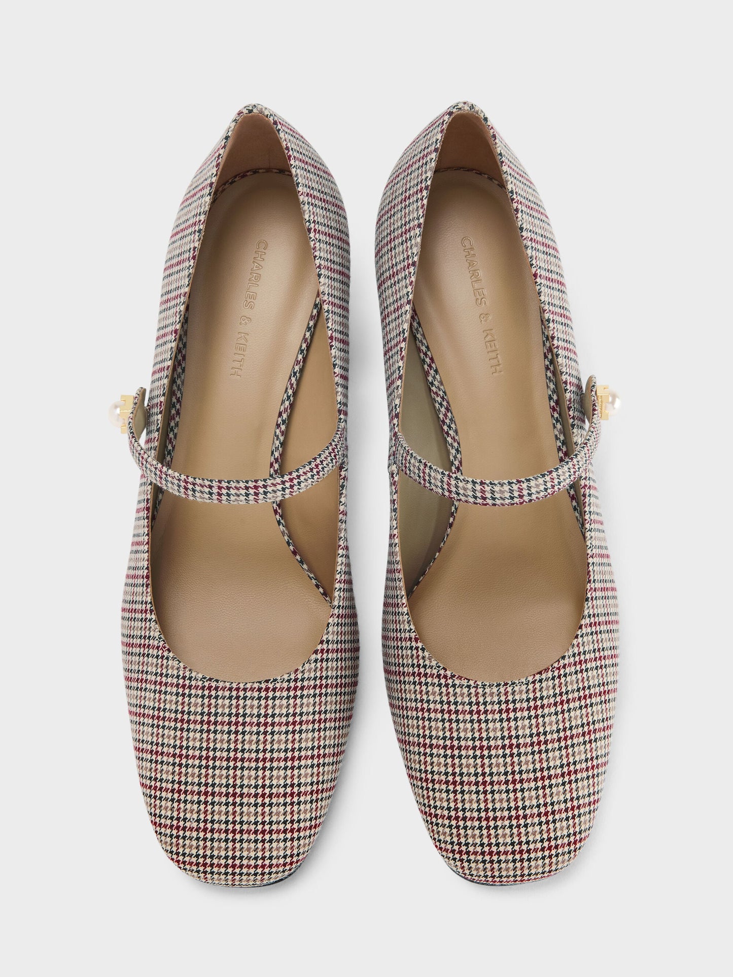 Marie Checkered Pearl Mary Jane Pumps - Multi | CHARLES & KEITH