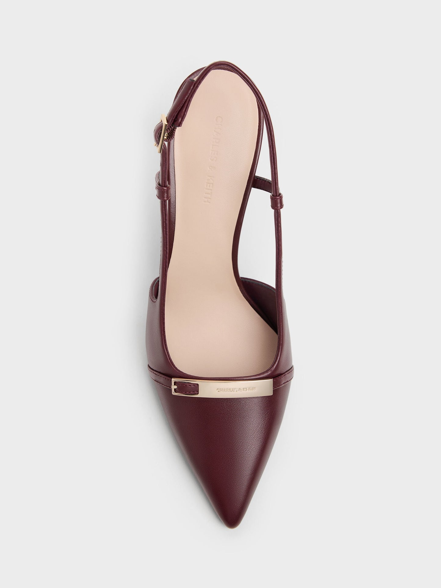 Metallic-Bar Pointed Slingback Pumps - Burgundy | CHARLES & KEITH