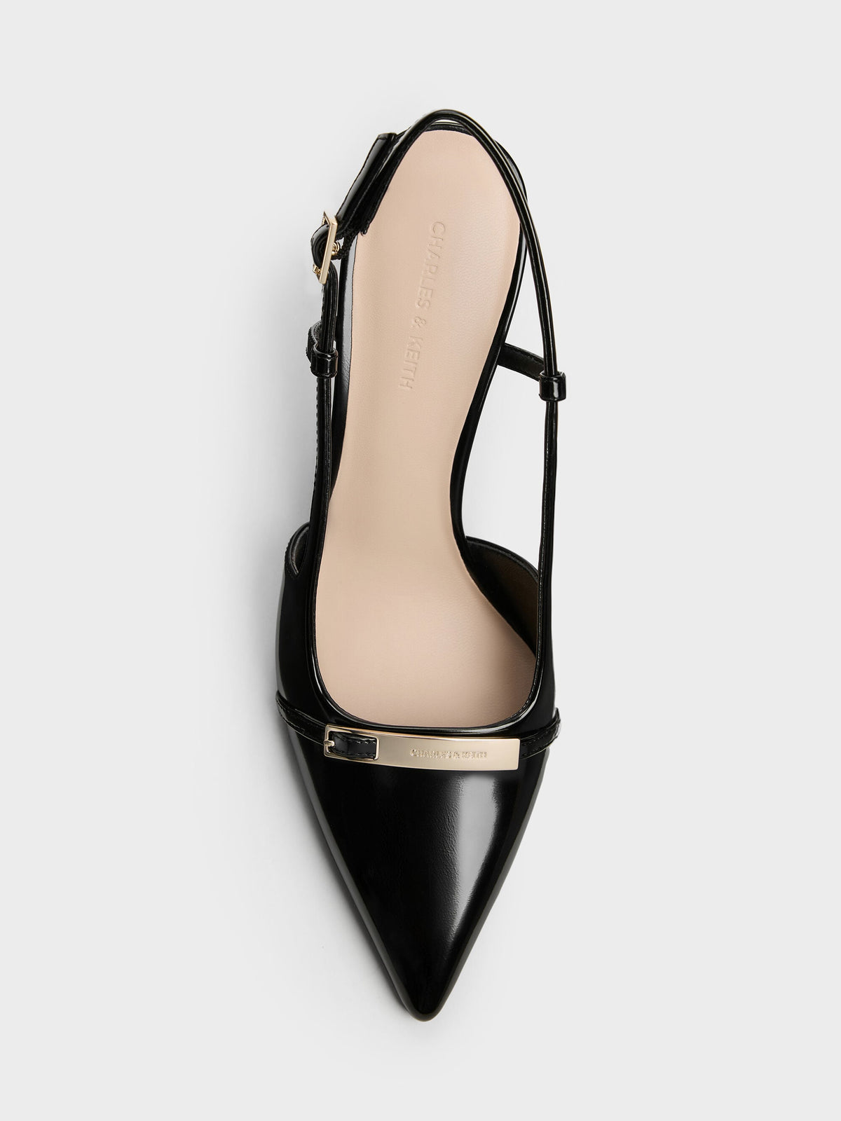 Metallic-Bar Pointed Slingback Pumps - Black Box | CHARLES & KEITH