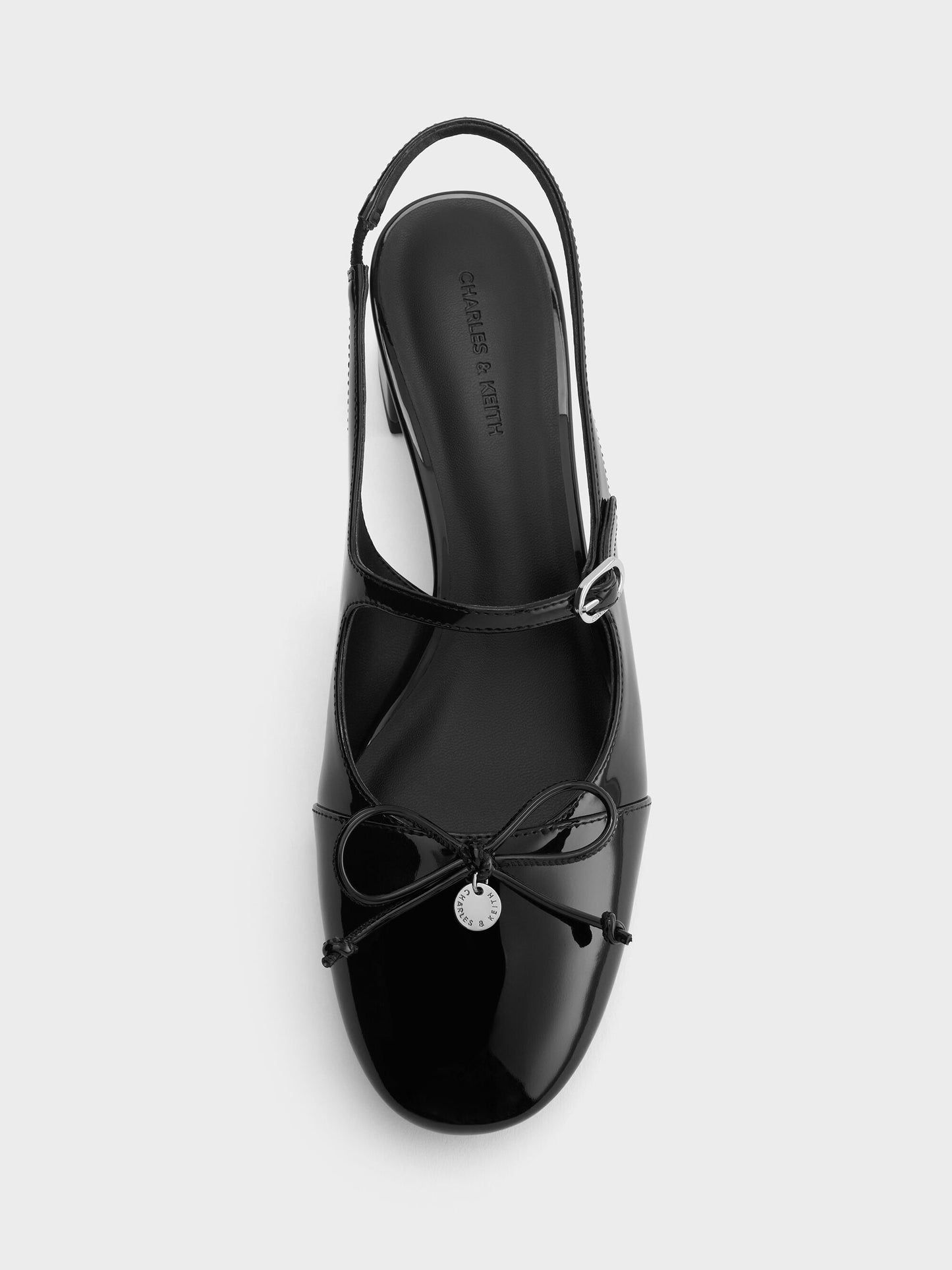 Patent Bow Slingback Pumps - Black Patent | CHARLES & KEITH