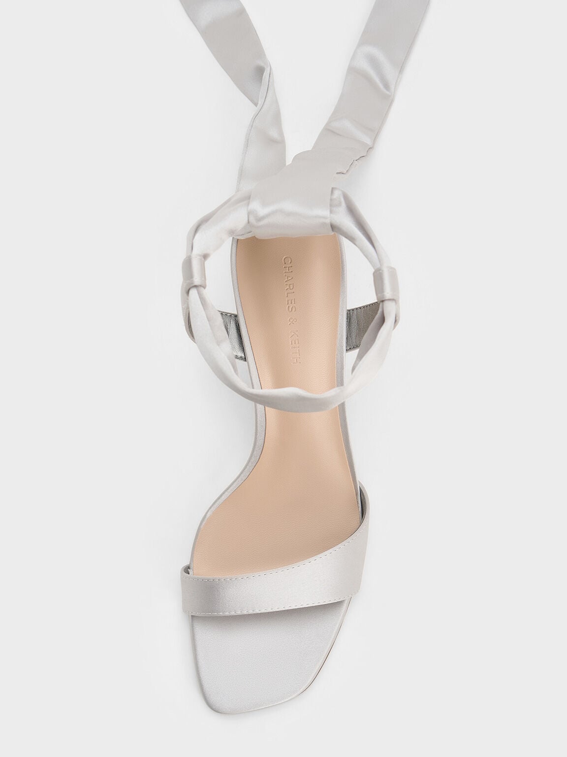 Eliana Satin Tie-Around Heeled Sandals - Silver | CHARLES & KEITH