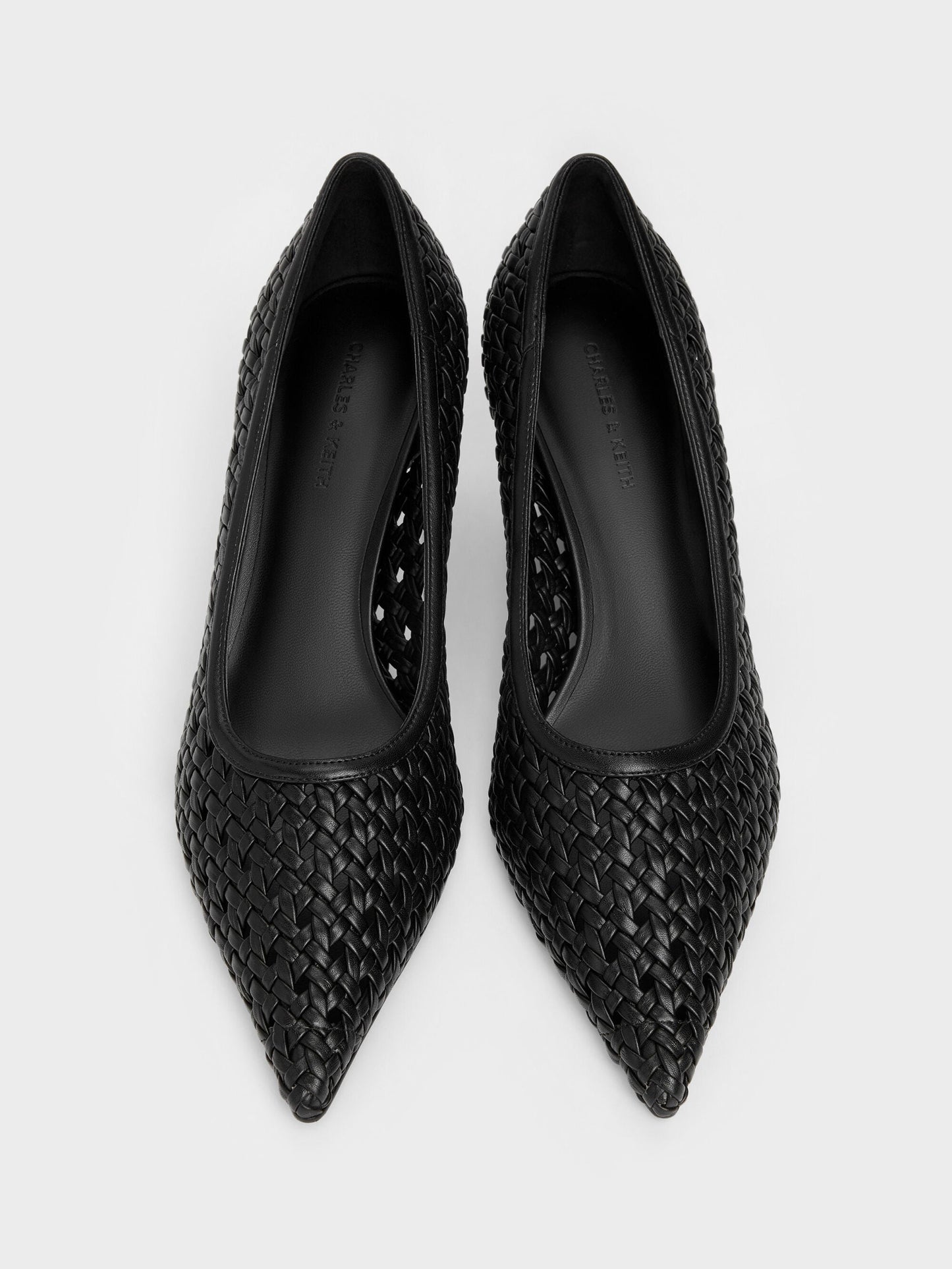 Woven Pointed Stiletto Pumps - Black | CHARLES & KEITH