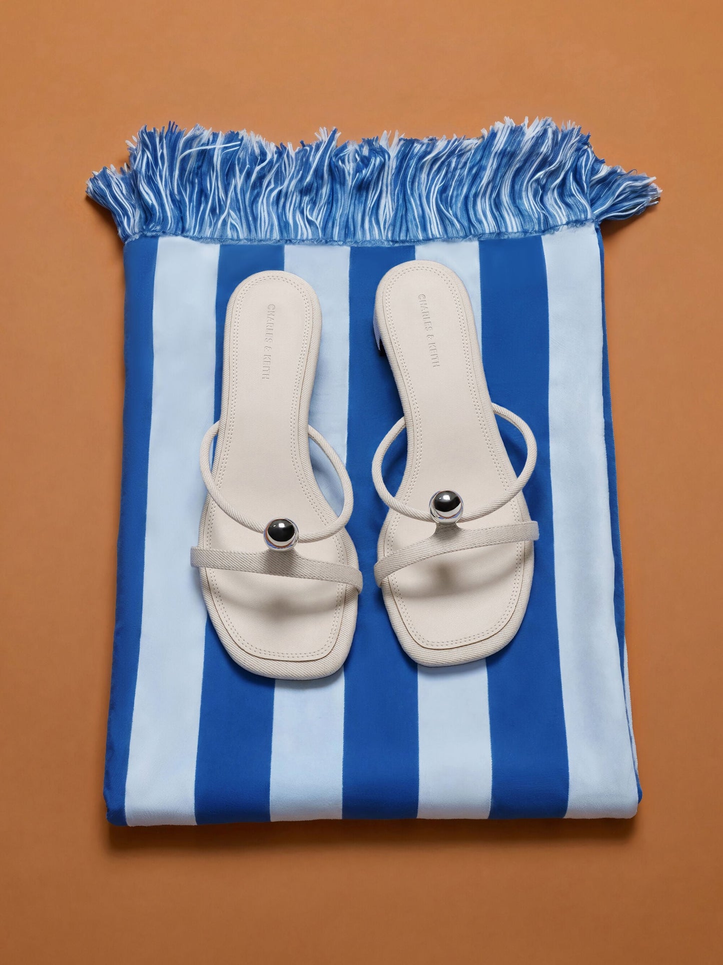 Georgie Linen Metal-Ball Heeled Mules - Chalk | CHARLES & KEITH