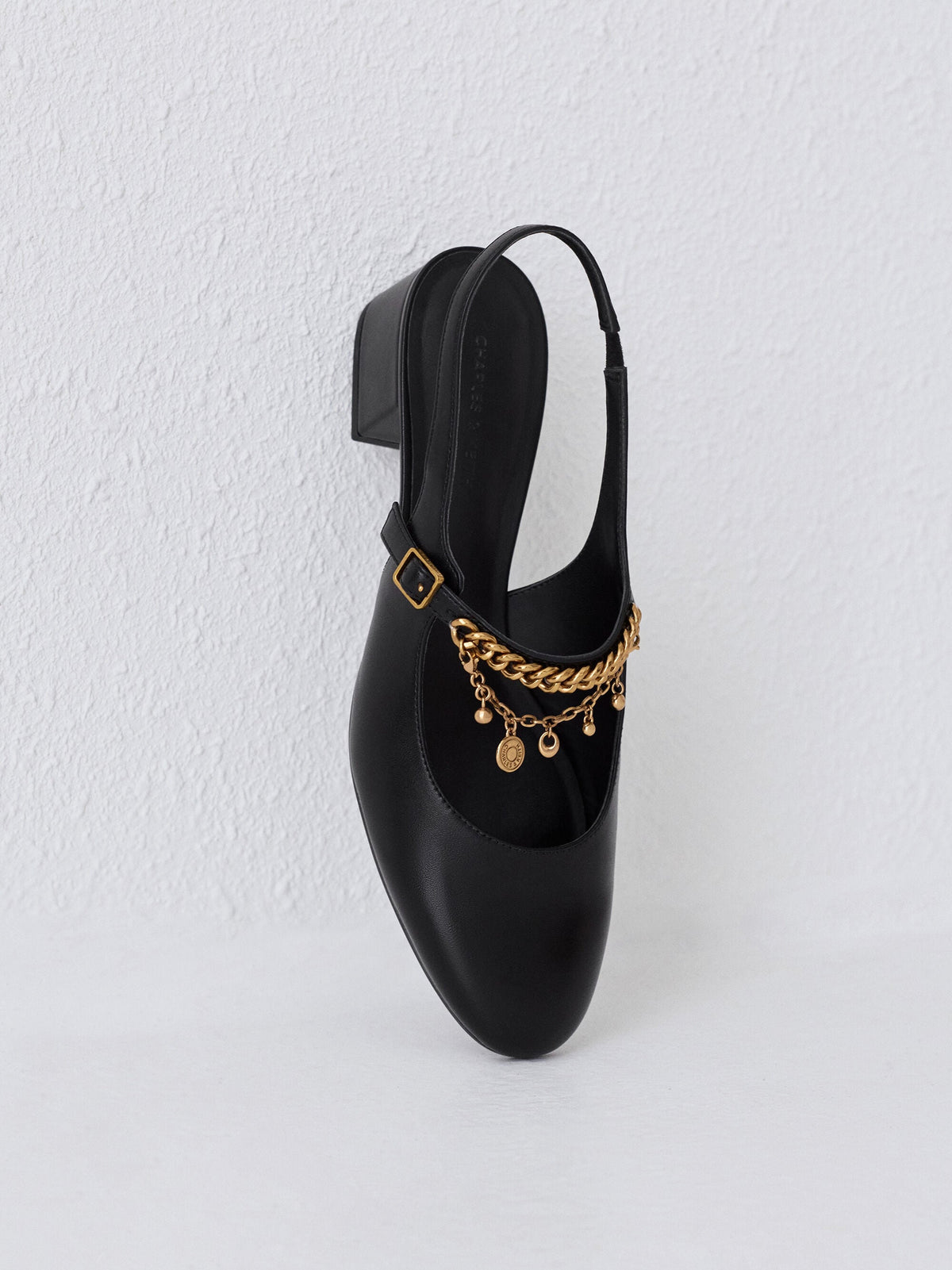 Double-Chain Charm Mary Jane Slingback Pumps - Black | CHARLES & KEITH