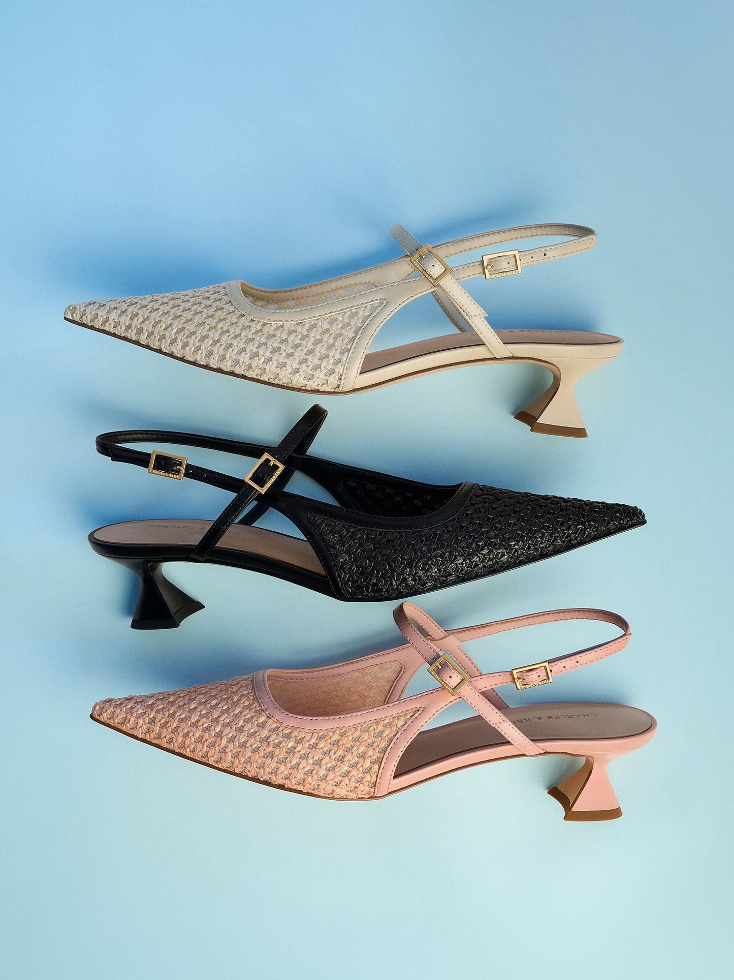 Raffia Sculptural-Heel Slingback Pumps - Black Textured | CHARLES & KEITH