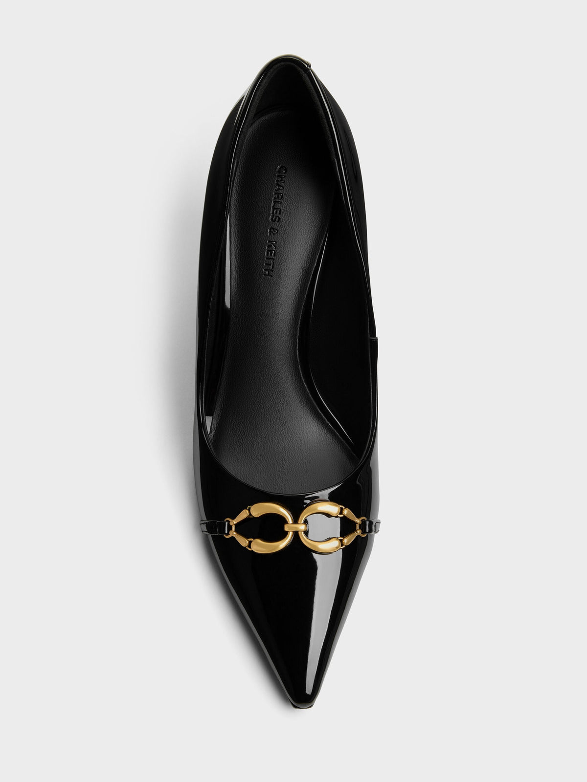Patent Metallic-Buckle Pointed Pumps - Black Patent | CHARLES & KEITH