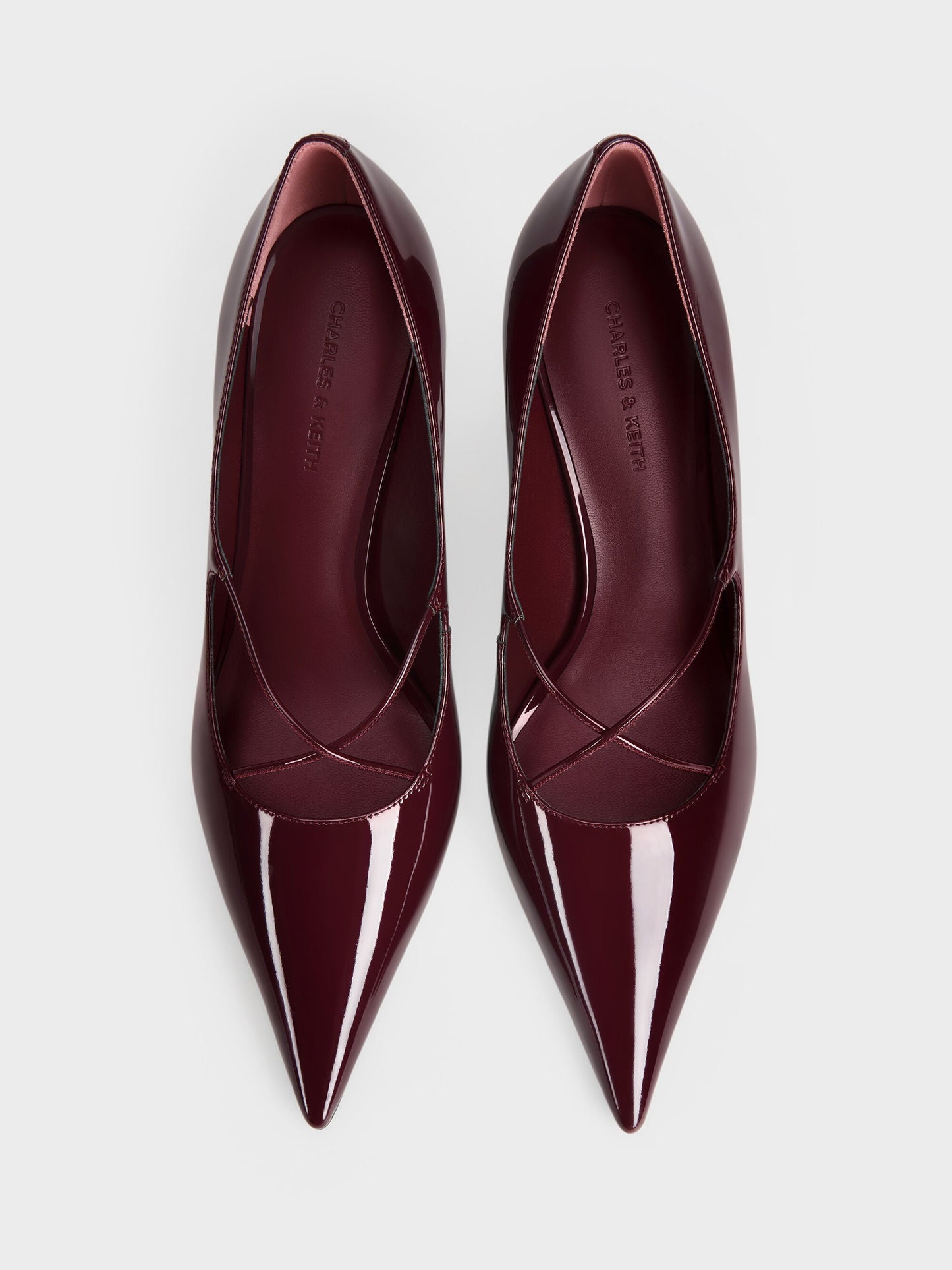 Patent Crossover Pointed Pumps - Burgundy | CHARLES & KEITH