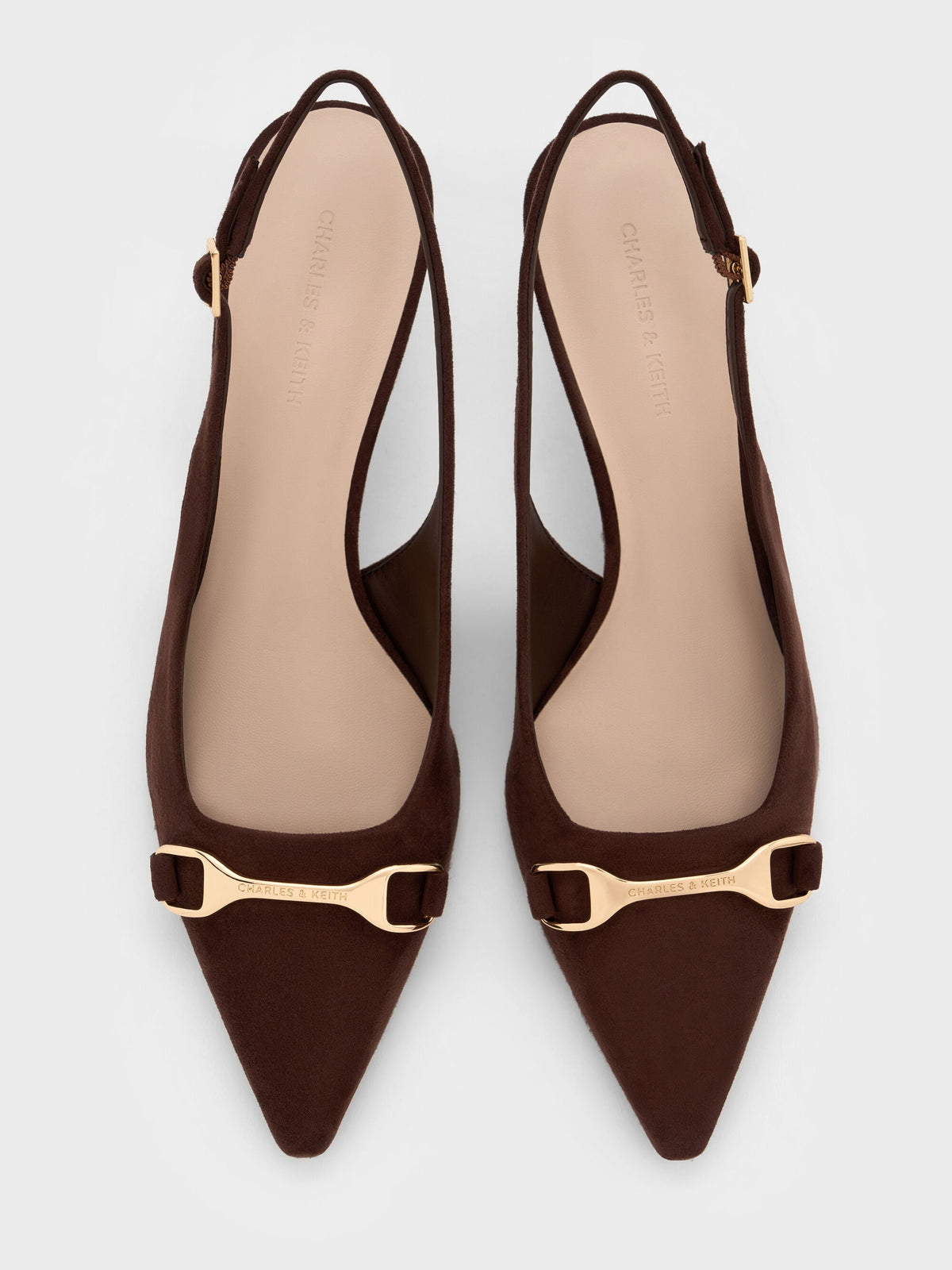Leslie Faux Suede Slingback Pumps - Dark Brown Textured | CHARLES & KEITH