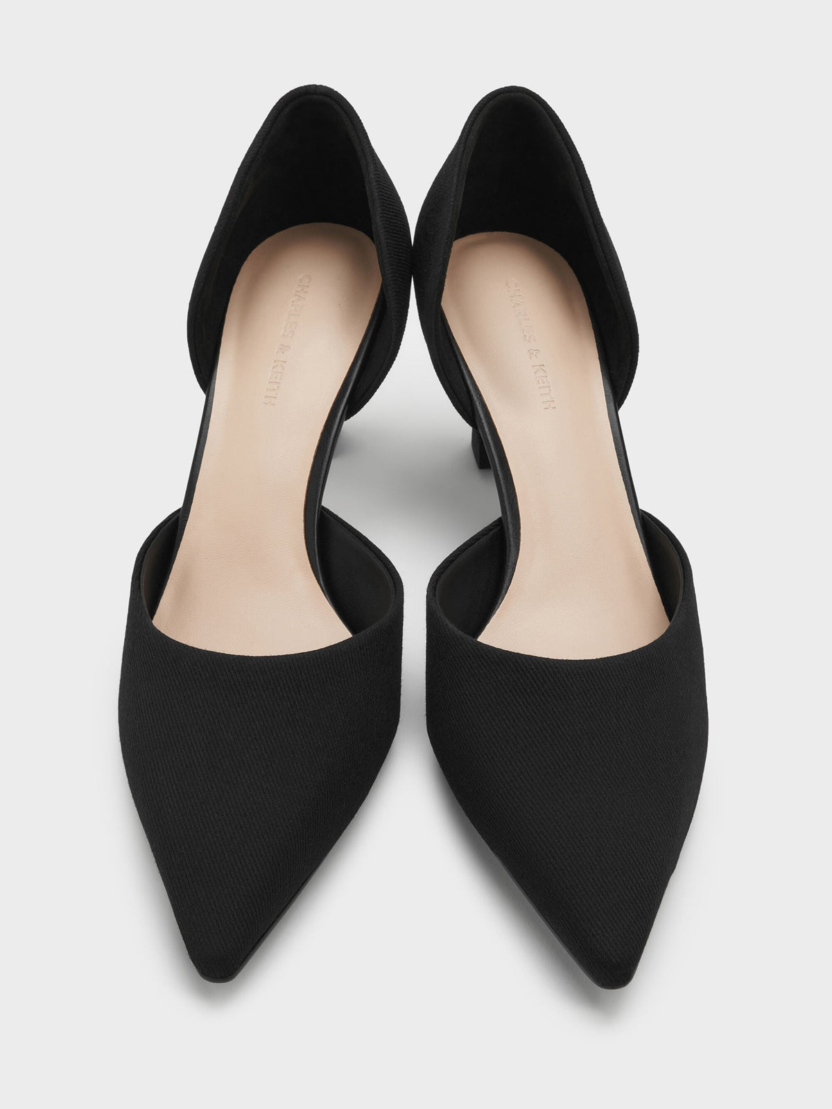 Kerra Twill Pointed D'Orsay Pumps - Black Textured | CHARLES & KEITH