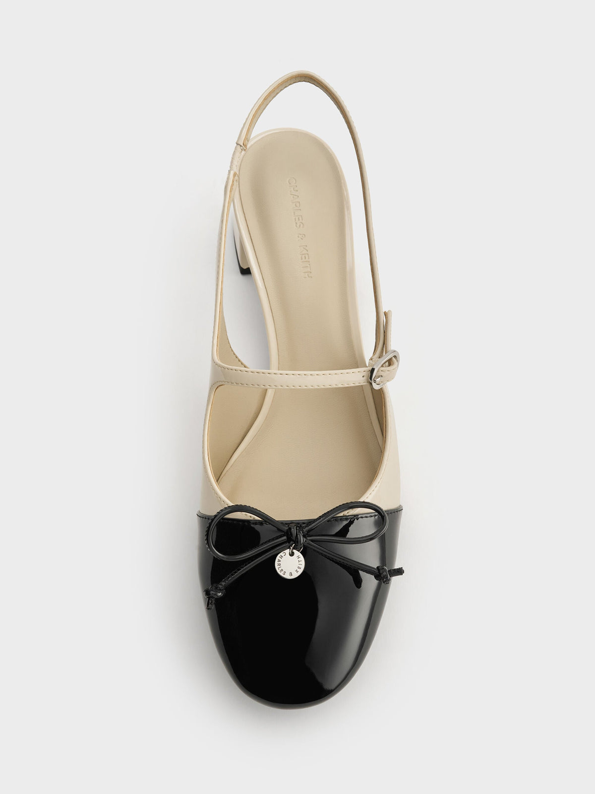 Two-Tone Patent Bow Slingback Pumps - Chalk | CHARLES & KEITH