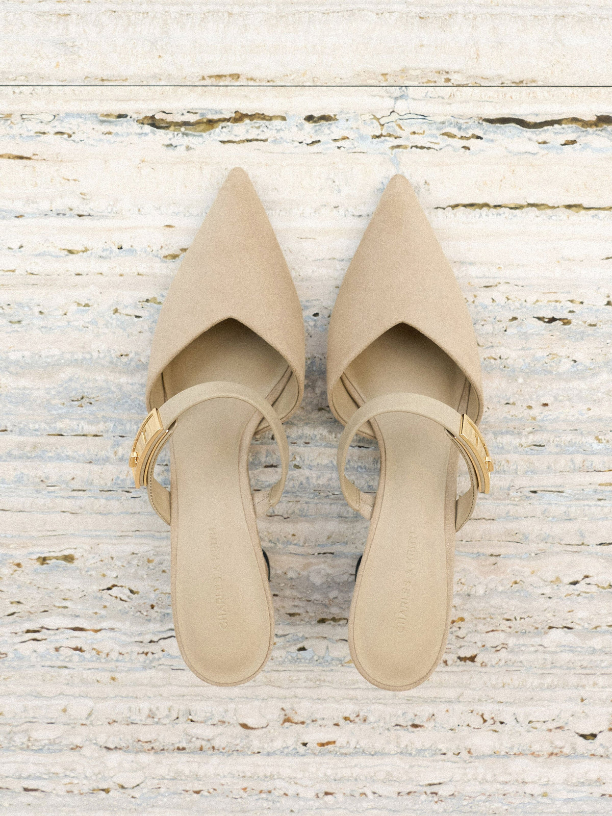 Lando Faux Suede Heeled Mules - Beige | CHARLES & KEITH