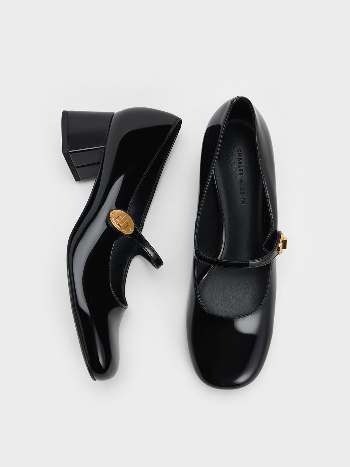 Hettie Patent Mary Jane Pumps - Black Patent | CHARLES & KEITH