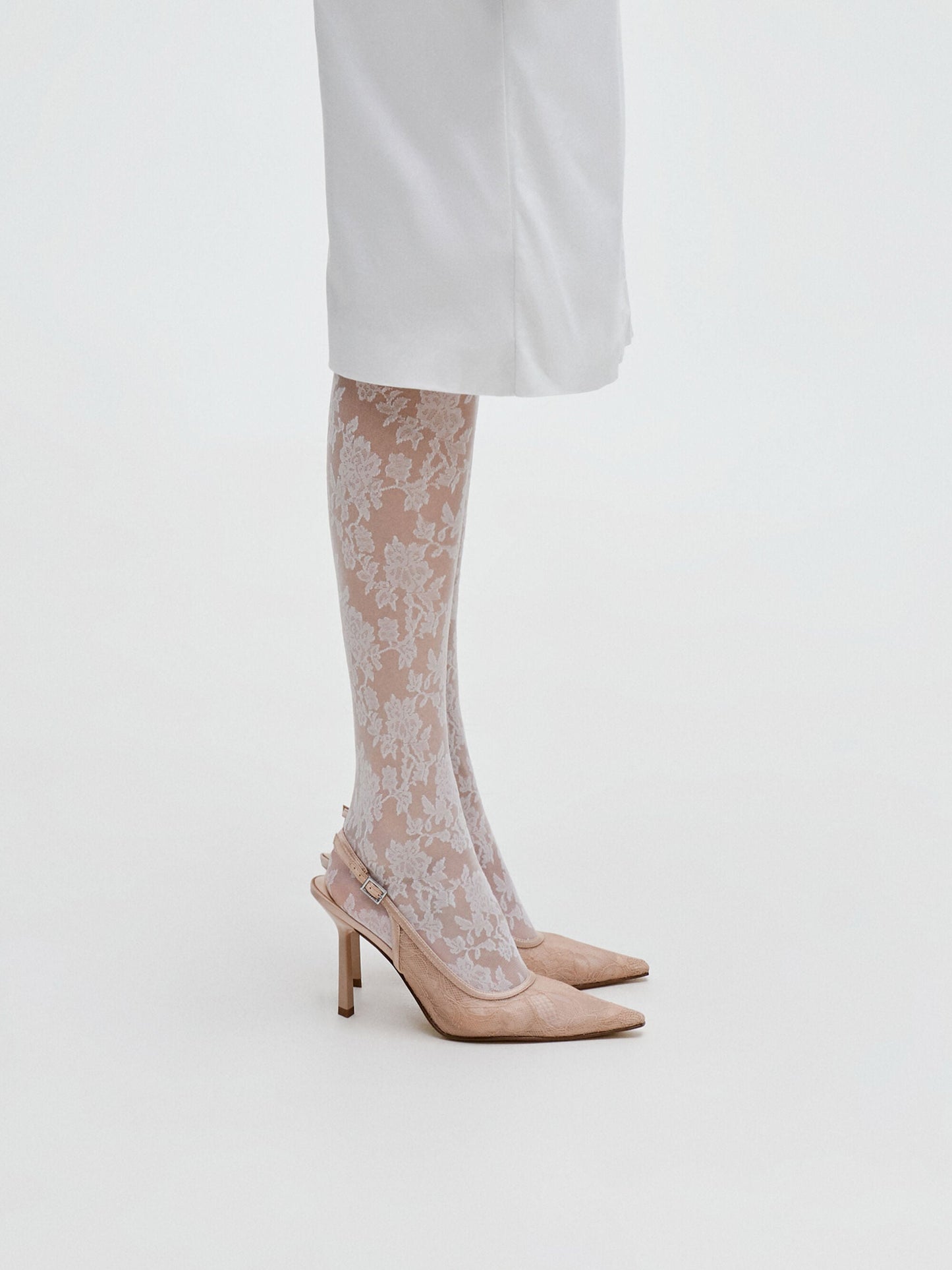 Lace & Satin Slingback Pumps - Nude | CHARLES & KEITH