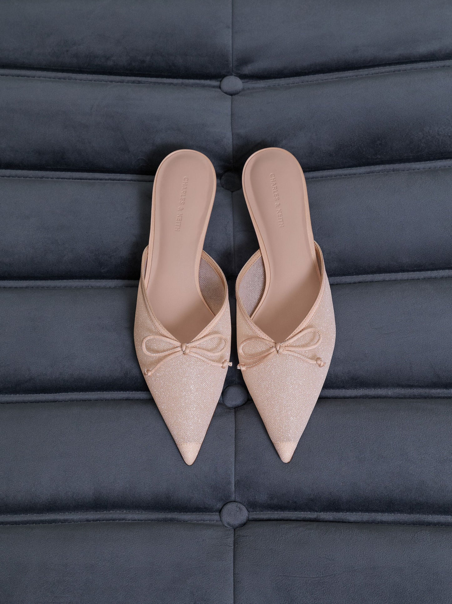 Glittered Mesh Bow Kitten Heels - Pink | CHARLES & KEITH