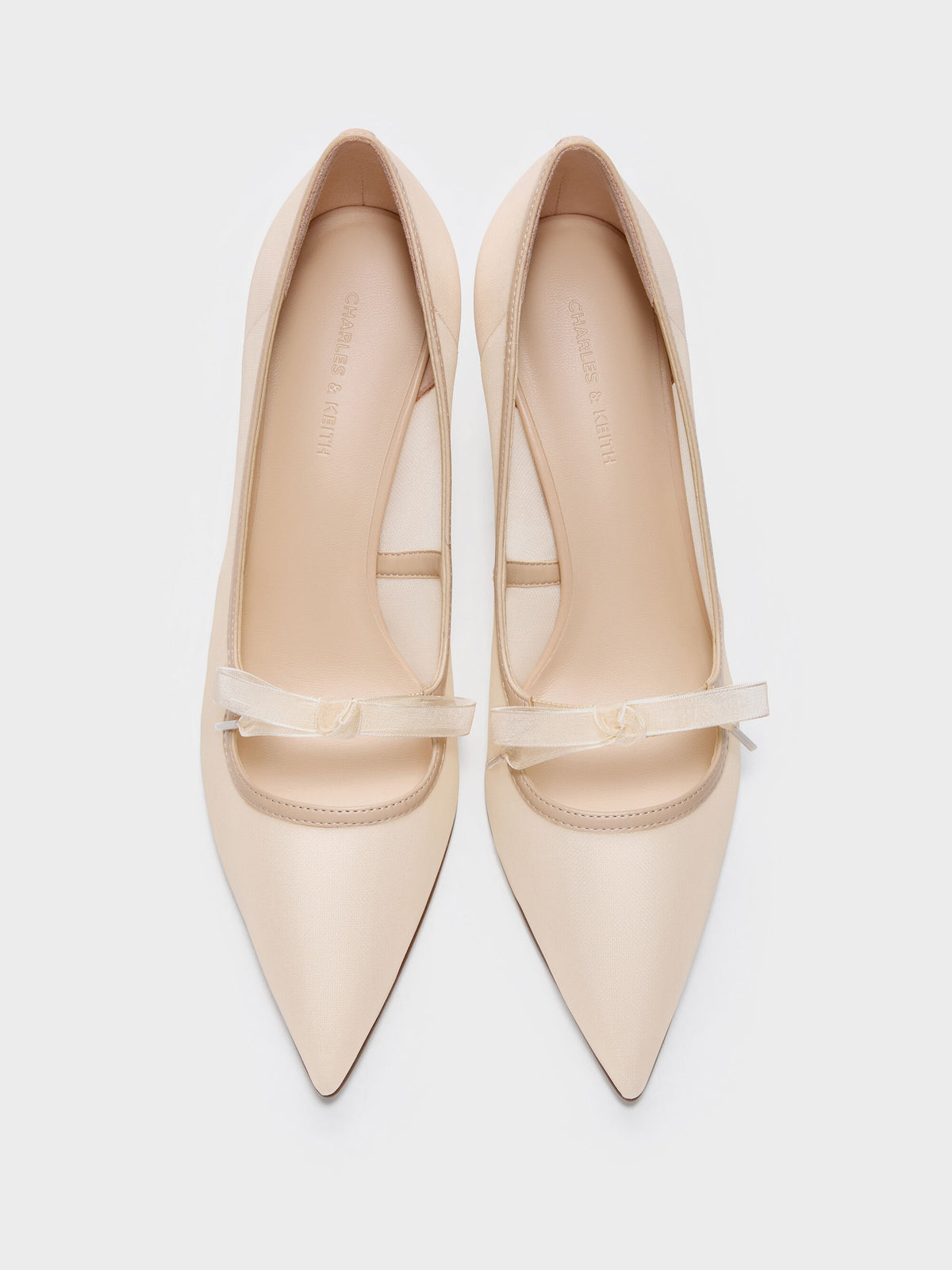 Venetia Mesh Bow Pointed Pumps - Nude | CHARLES & KEITH