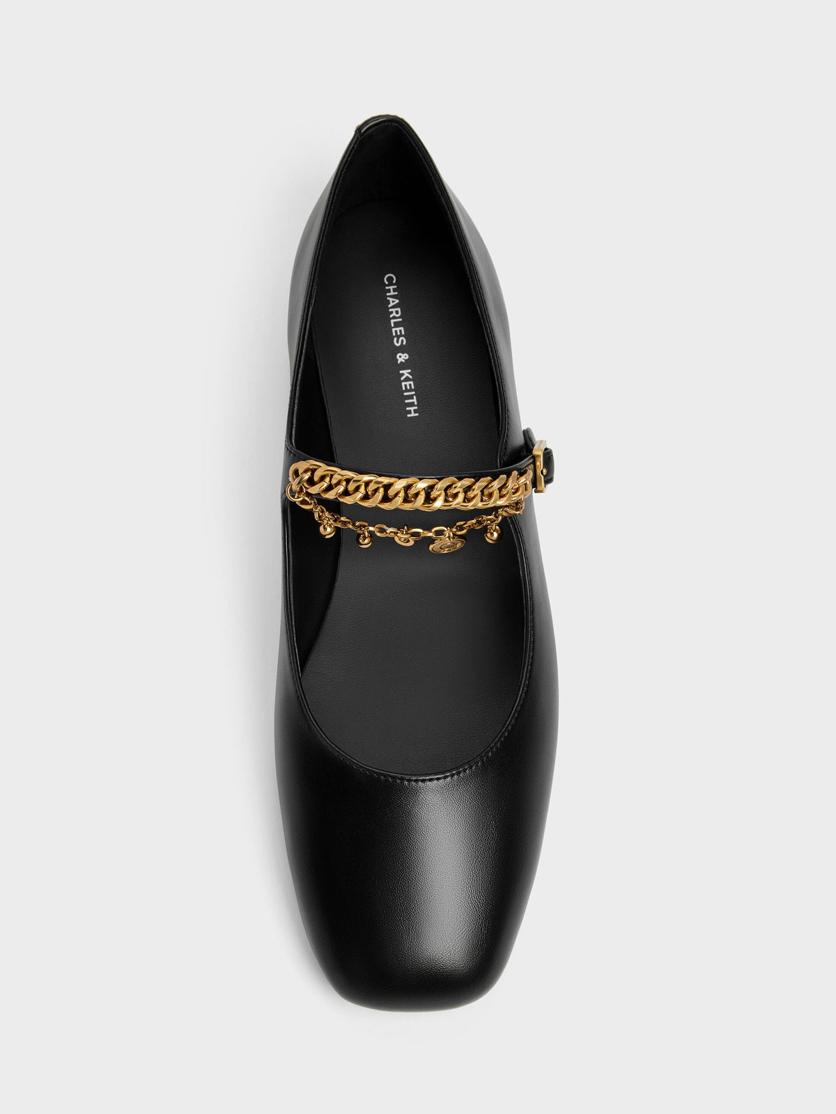 Double-Chain Charm Mary Jane Flats - Black | CHARLES & KEITH