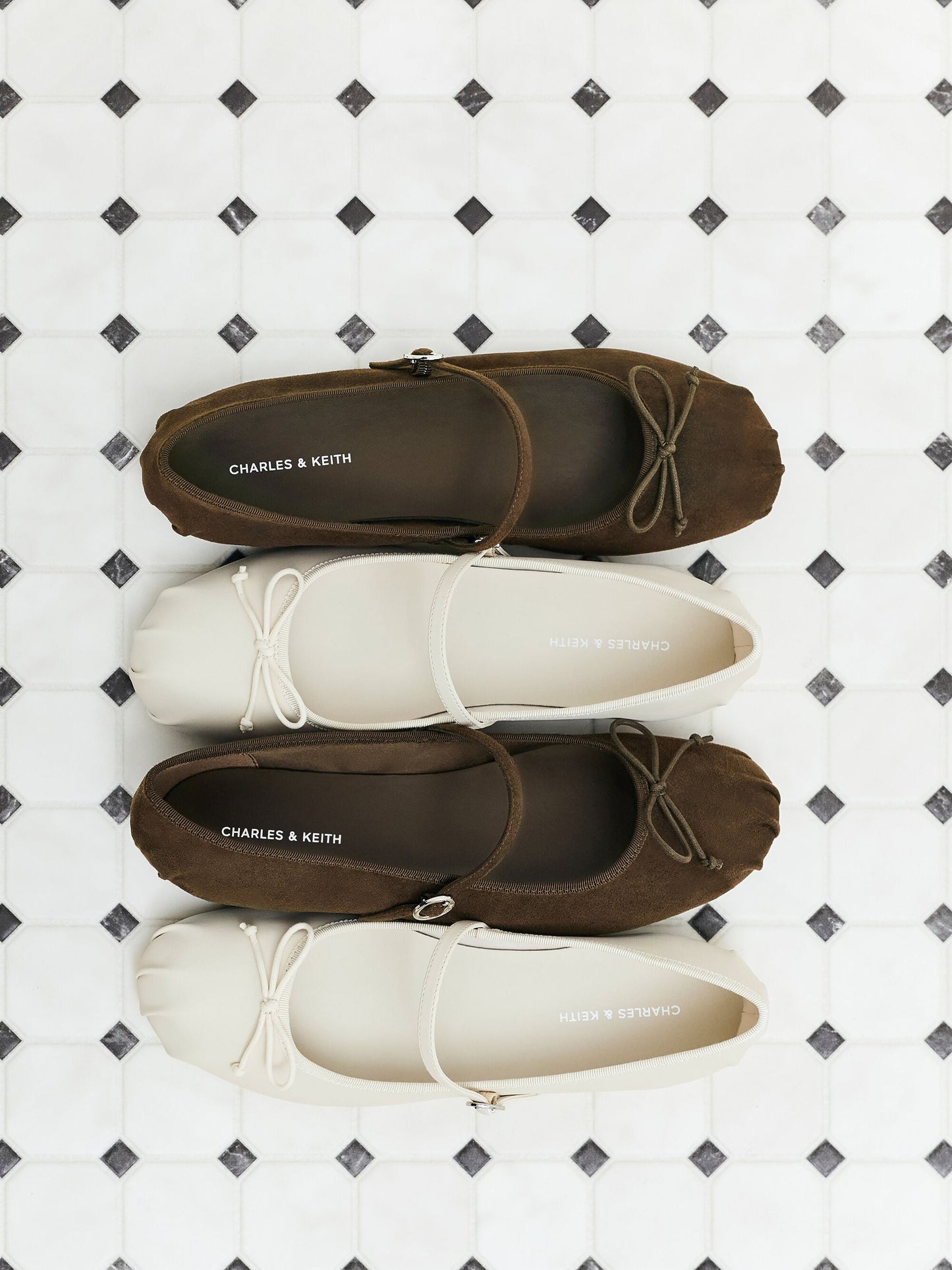 Emiko Faux Suede Bow Mary Jane Flats - Dark Brown Textured | CHARLES & KEITH