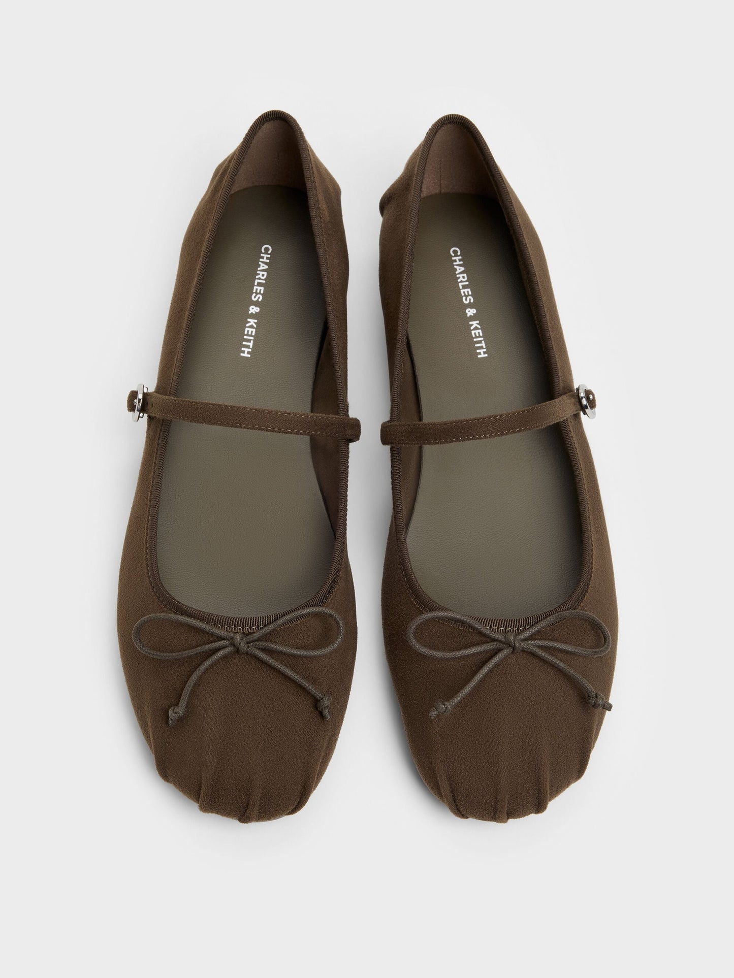 Emiko Faux Suede Bow Mary Jane Flats - Chocolate Textured | CHARLES & KEITH
