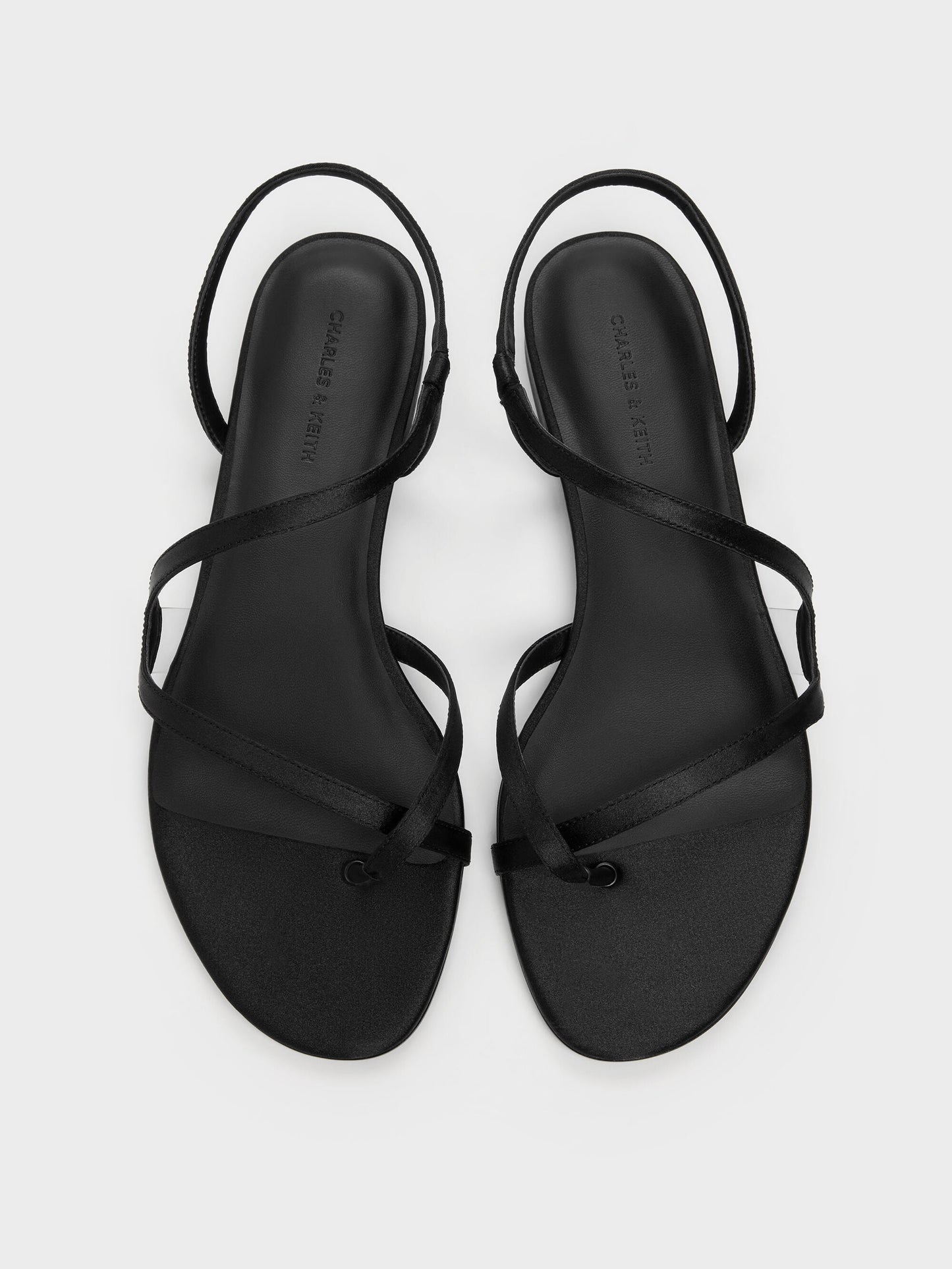 Arden Satin Wavy Toe-Ring Sandals - Black Textured | CHARLES & KEITH