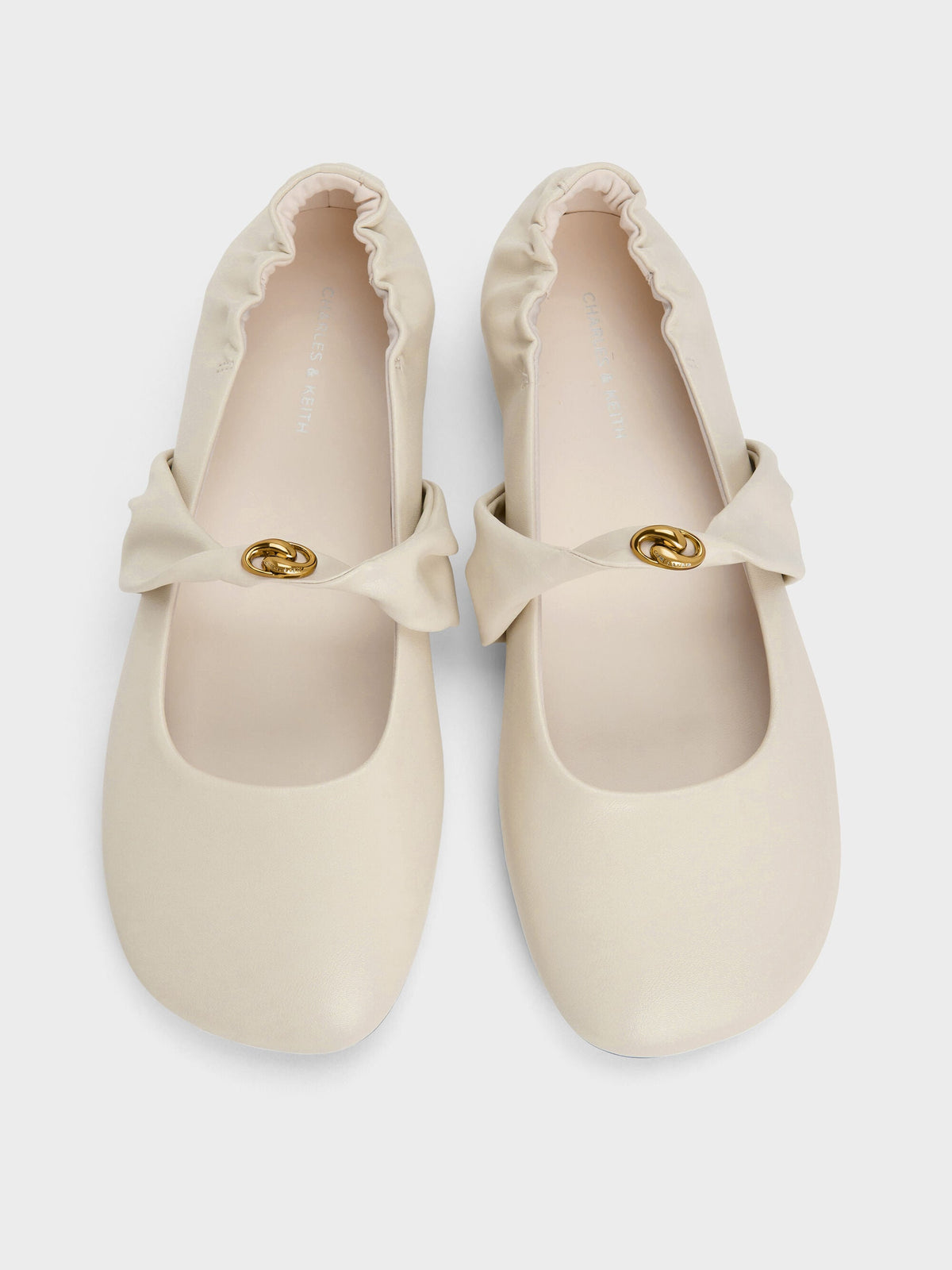 Metallic-Accent Twist-Strap Mary Jane Flats - Chalk | CHARLES & KEITH
