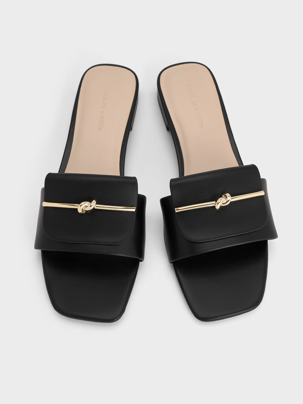 Knotted Accent Slide Sandals - Black | CHARLES & KEITH