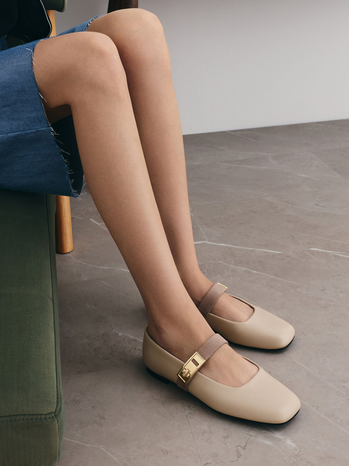 Lando Two-Tone Mary Jane Flats - Chalk | CHARLES & KEITH