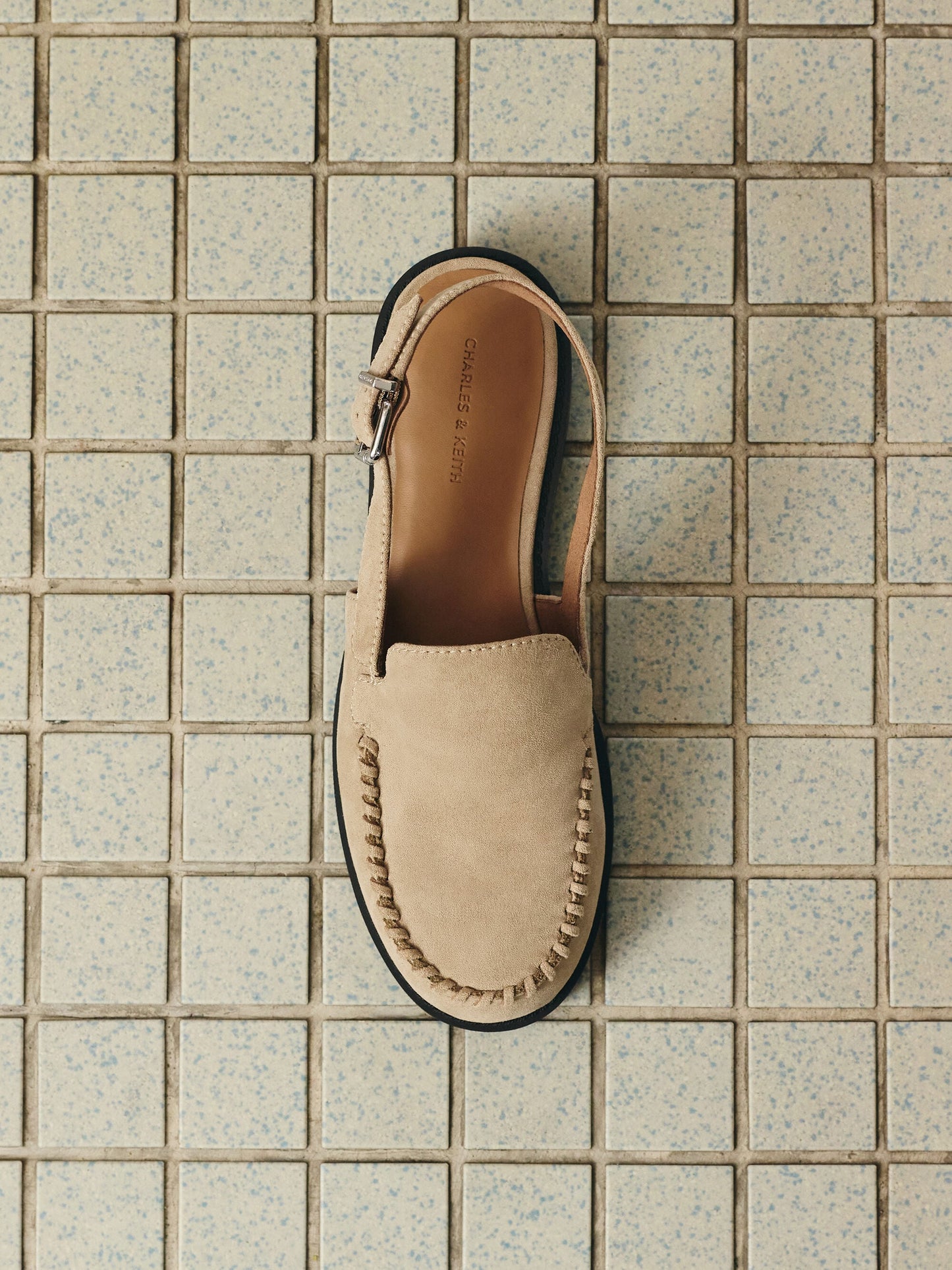 Gale Faux Suede Slingback Loafers - Beige | CHARLES & KEITH
