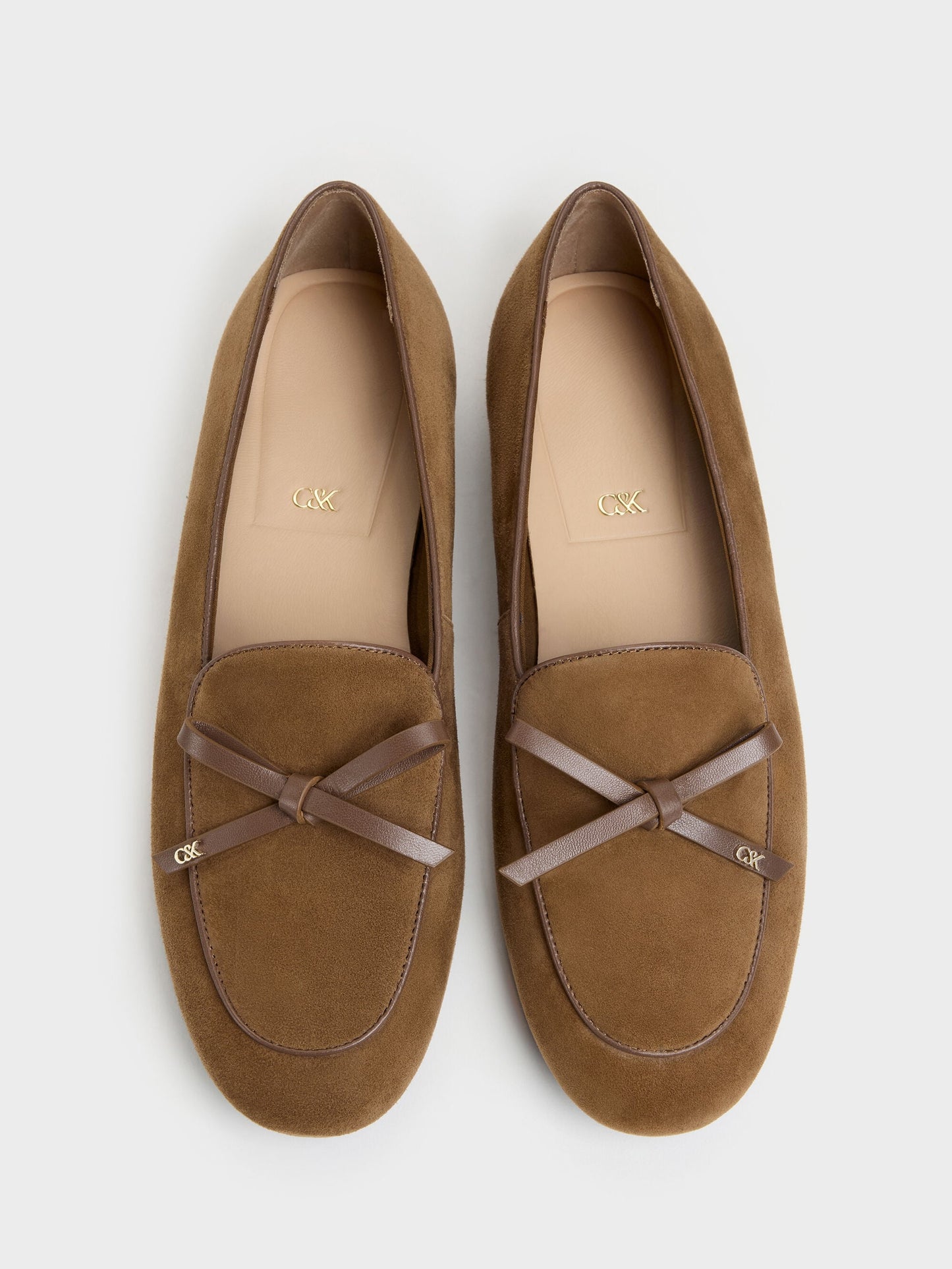 Leather & Suede Bow Loafers - Brown | CHARLES & KEITH