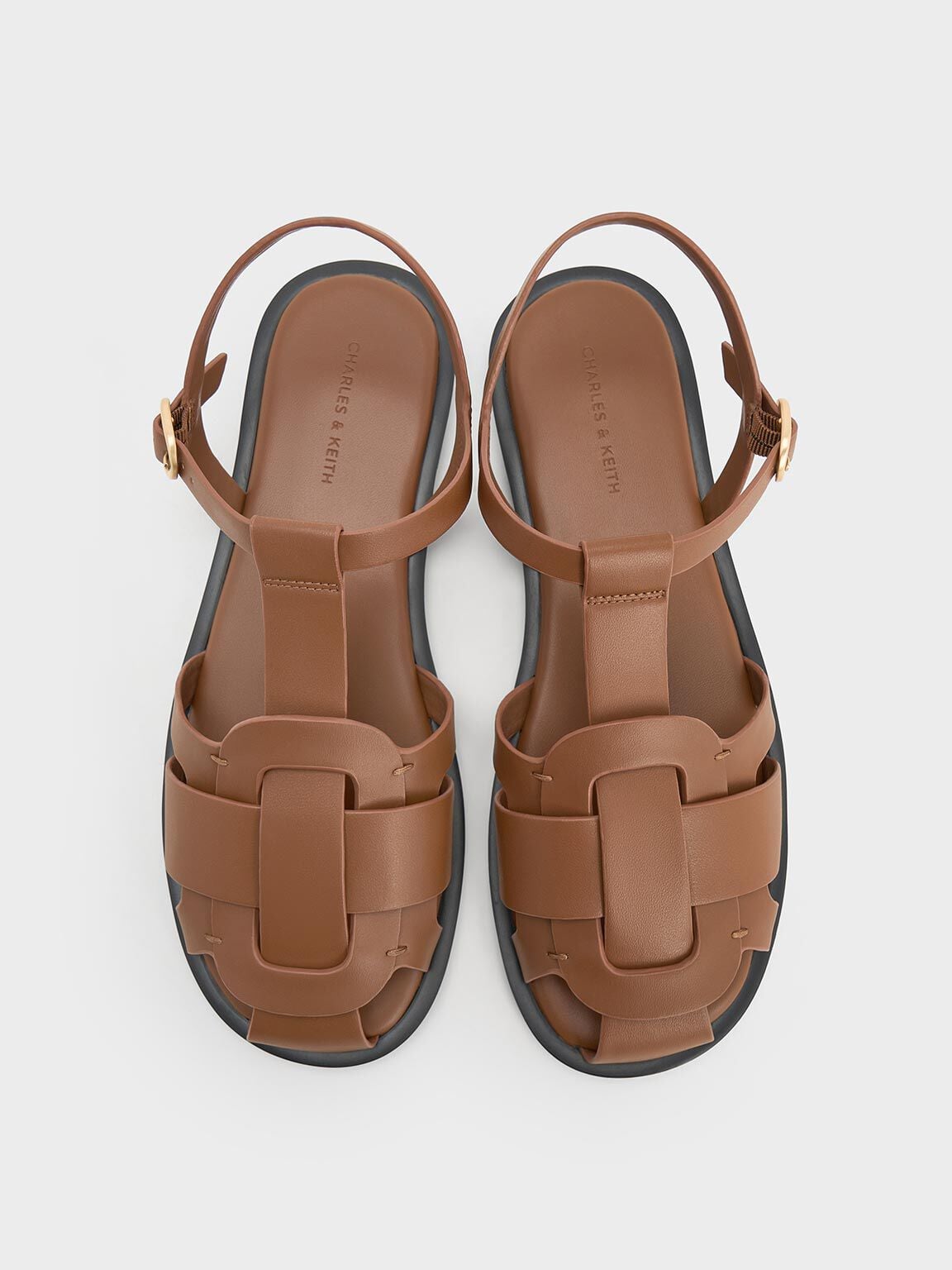 Easley T-Bar Caged Sandals - Caramel | CHARLES & KEITH