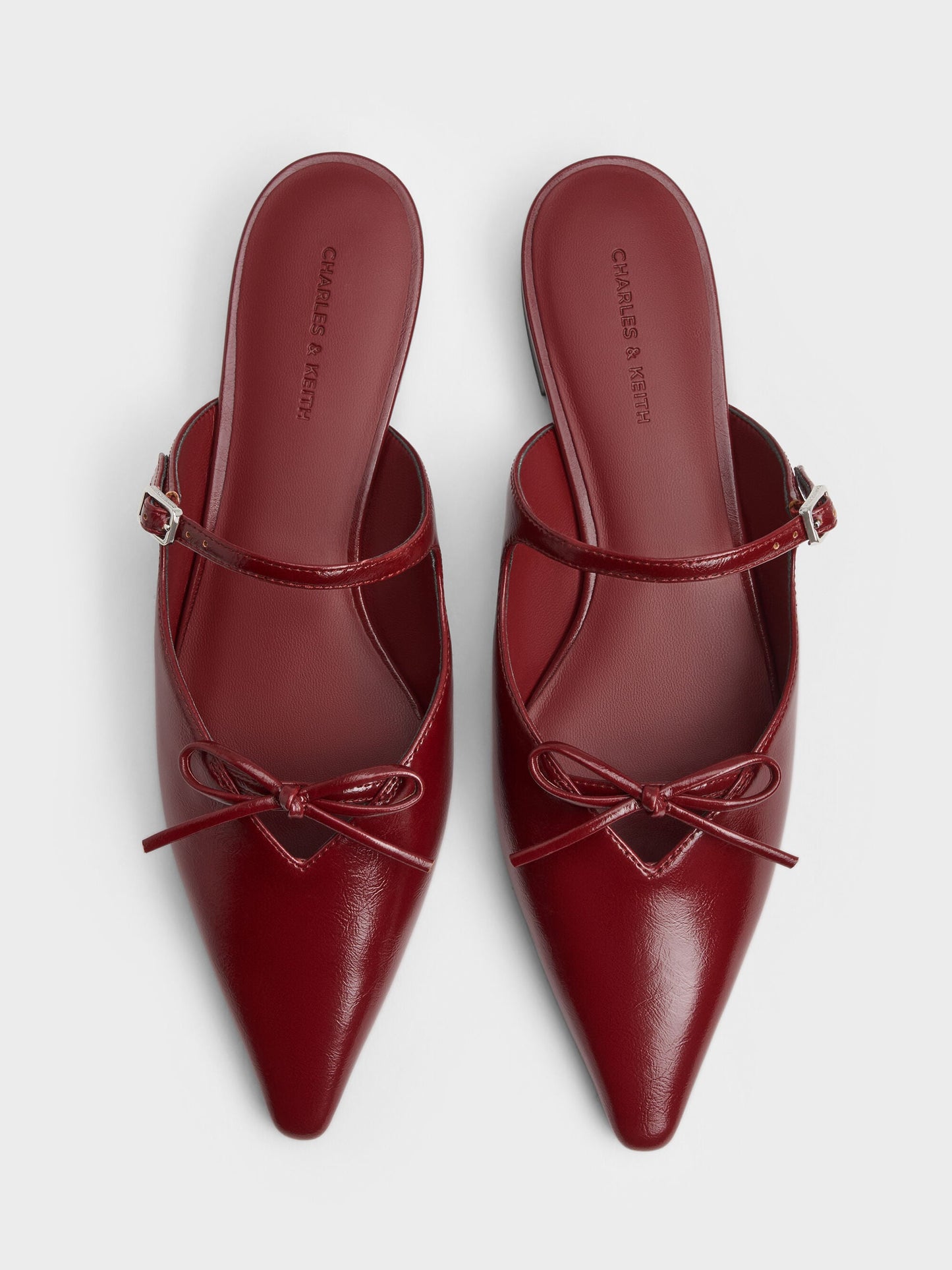 Bow Mary Jane Mules - Burgundy | CHARLES & KEITH