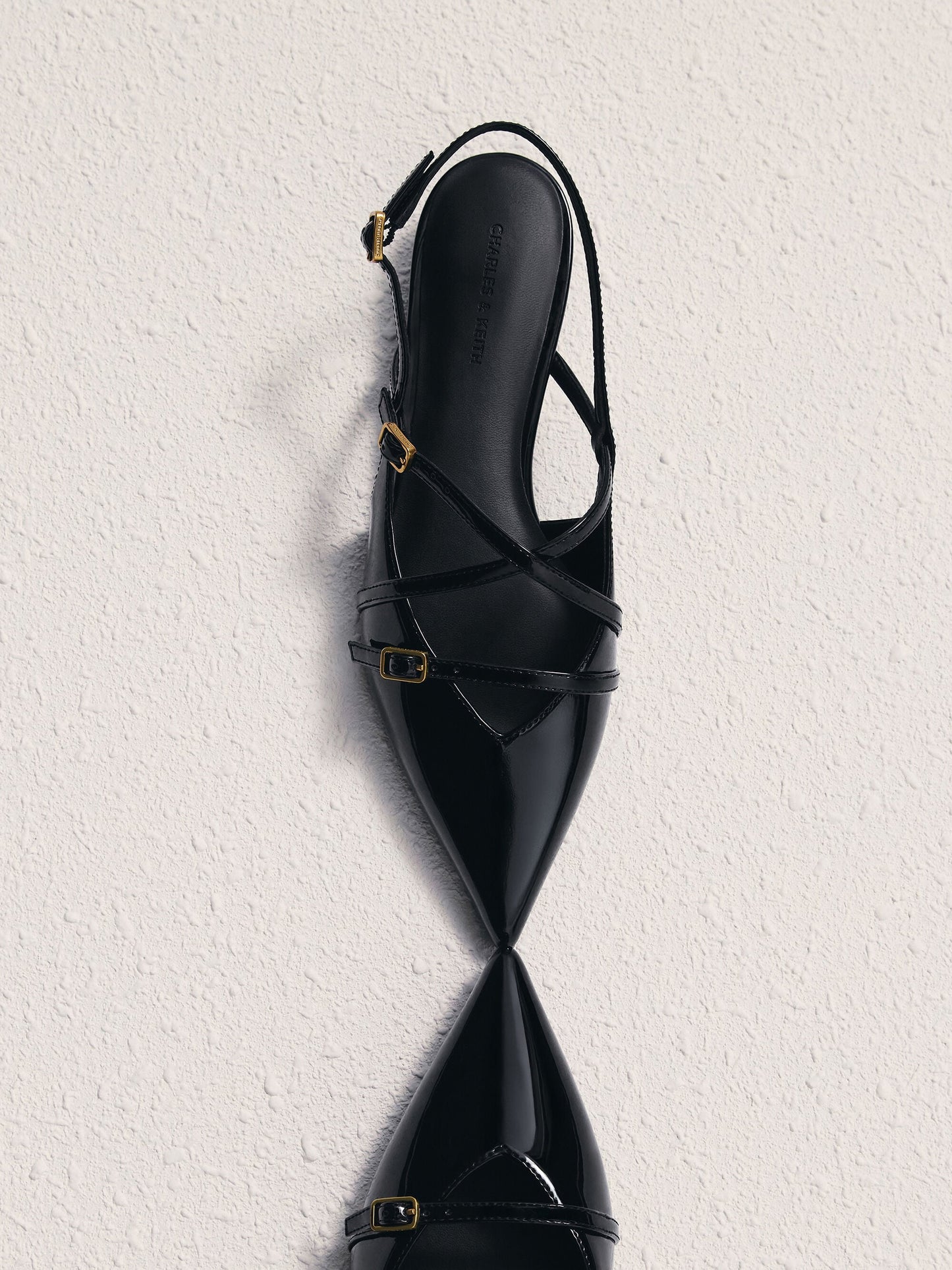 Maybelle Patent Strappy Slingback Flats - Black Patent | CHARLES & KEITH