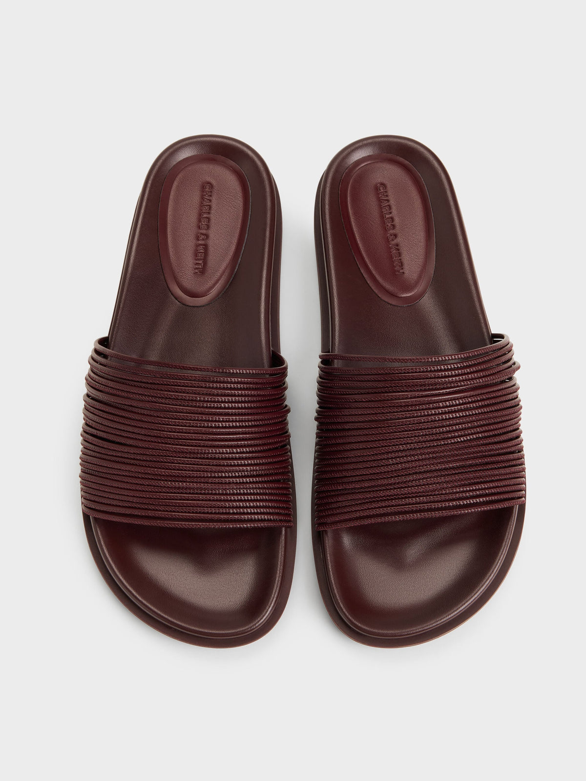 Fianna Strappy Slide Sandals - Burgundy | CHARLES & KEITH