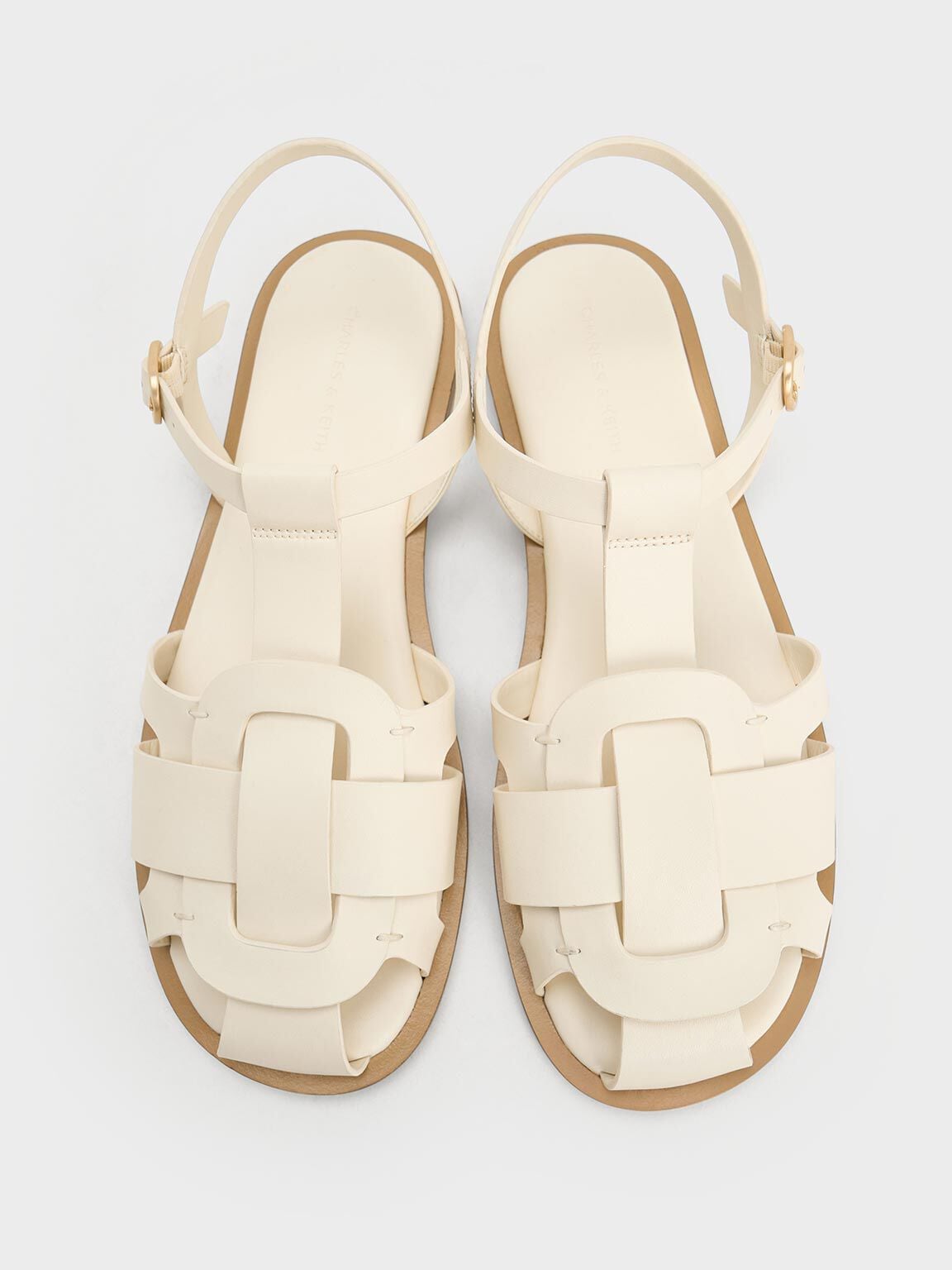 Easley T-Bar Caged Sandals - Chalk | CHARLES & KEITH