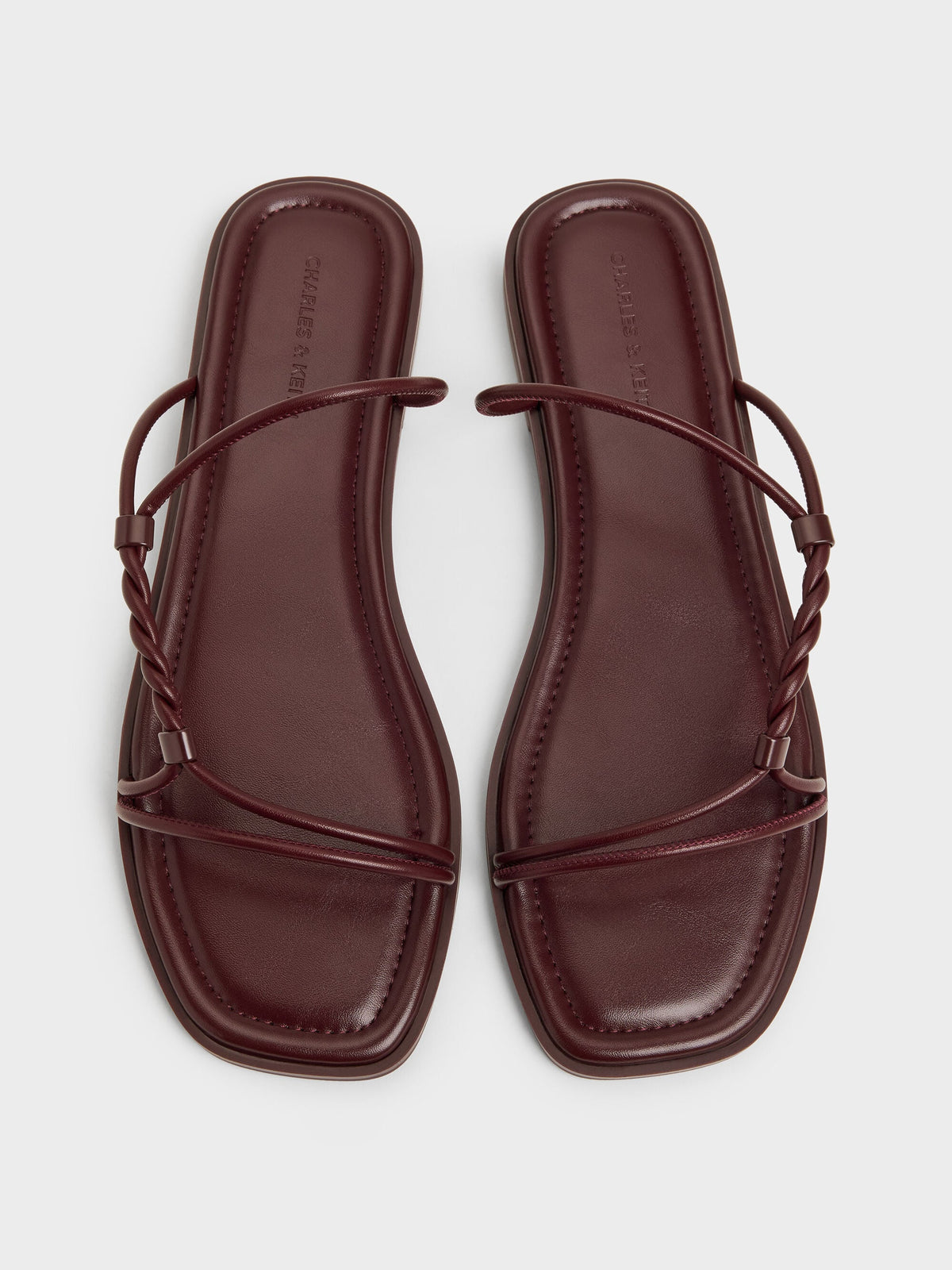 Fianna Twist-Strap Slide Sandals - Burgundy | CHARLES & KEITH
